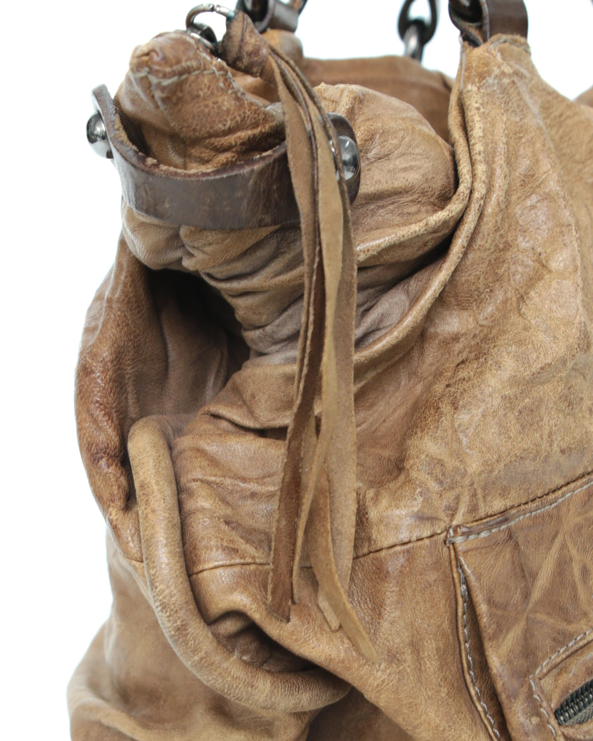 maxi brown multi pocket textured leather bag