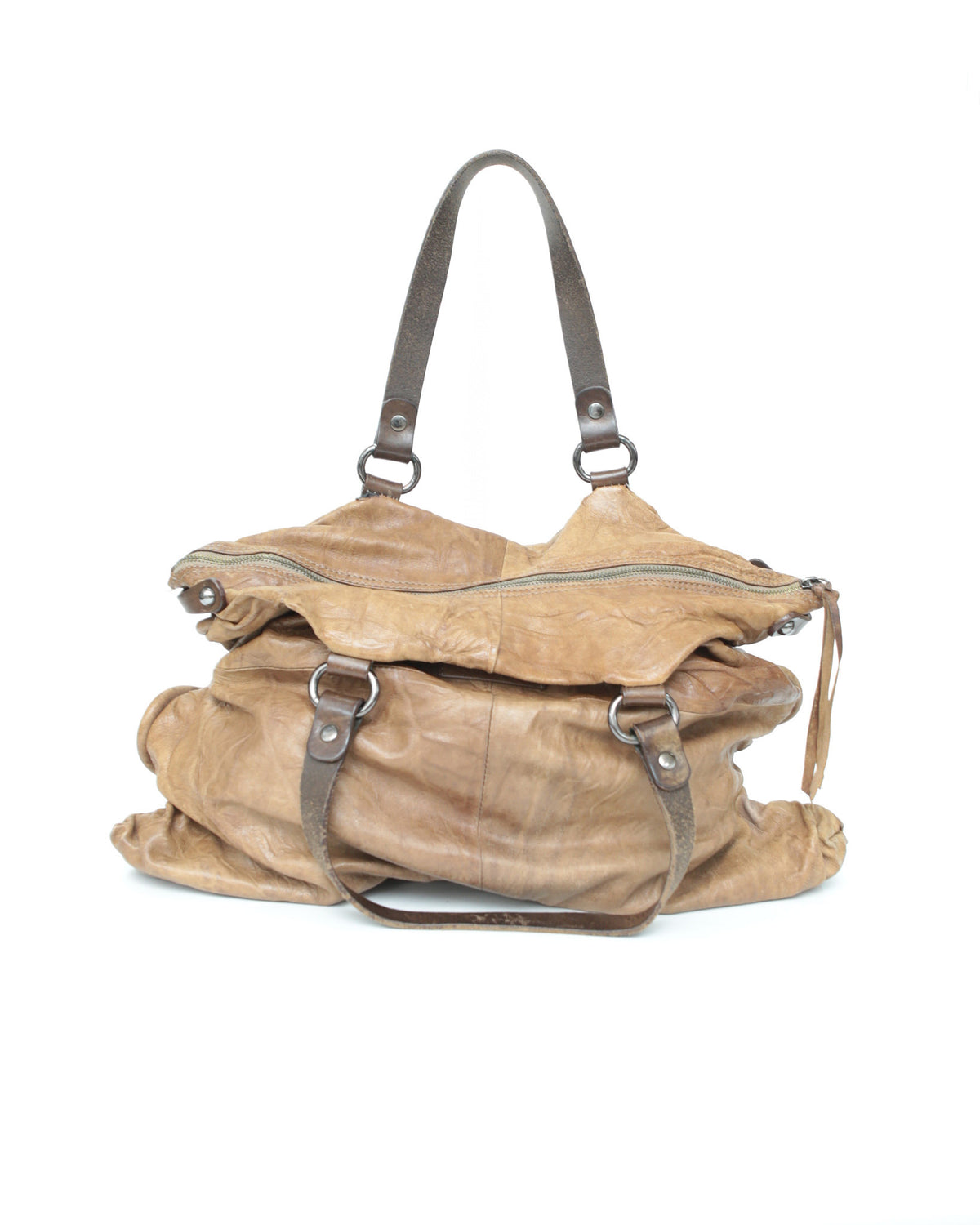 maxi brown multi pocket textured leather bag