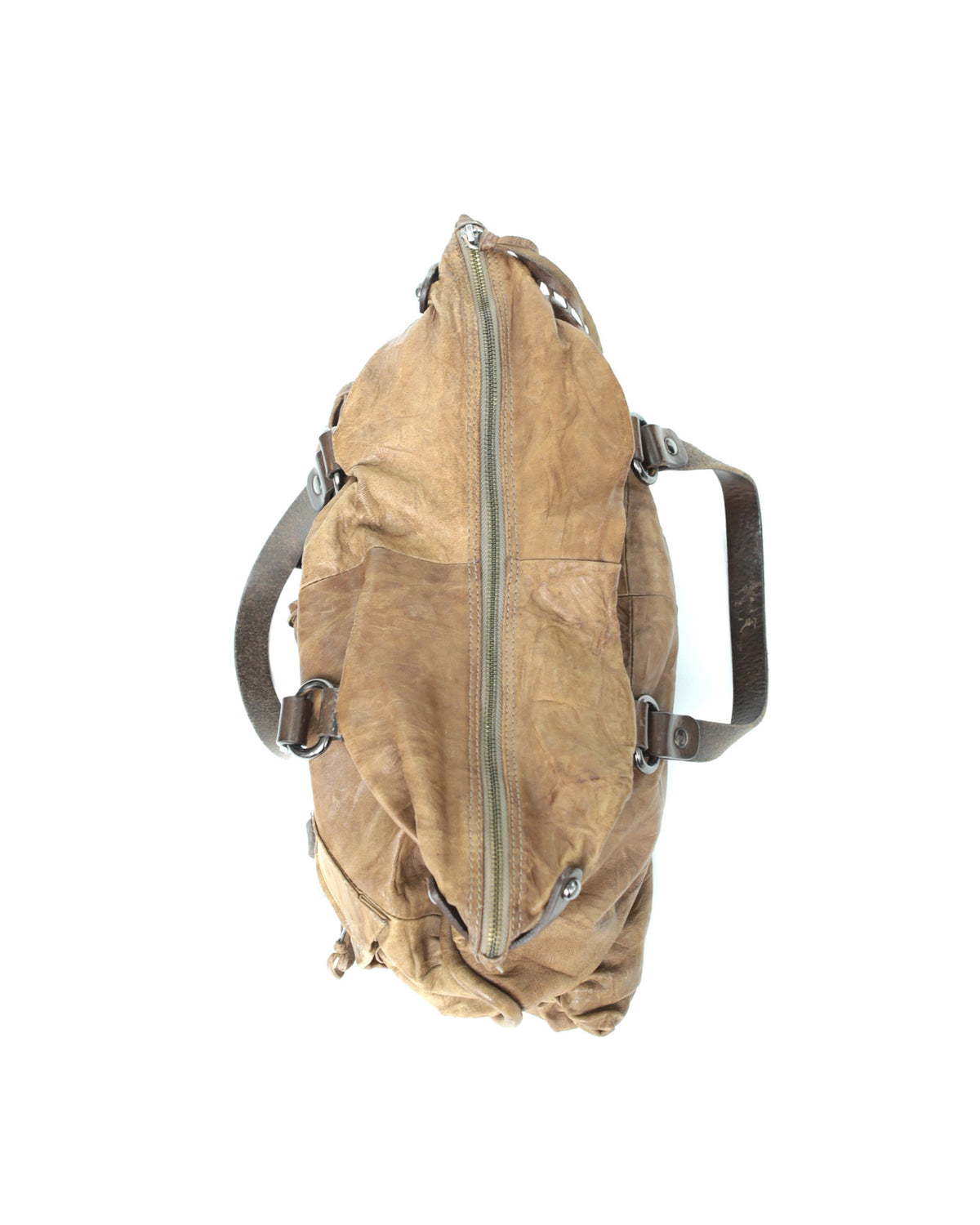 maxi brown multi pocket textured leather bag