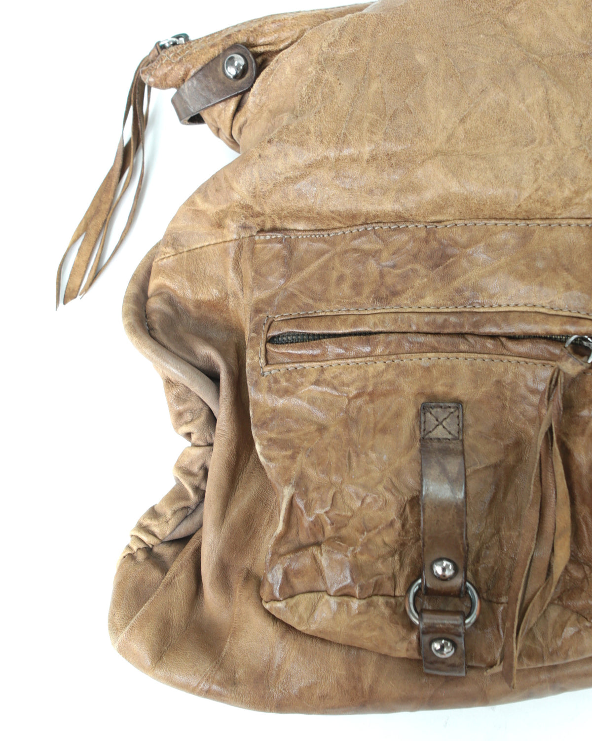 maxi brown multi pocket textured leather bag