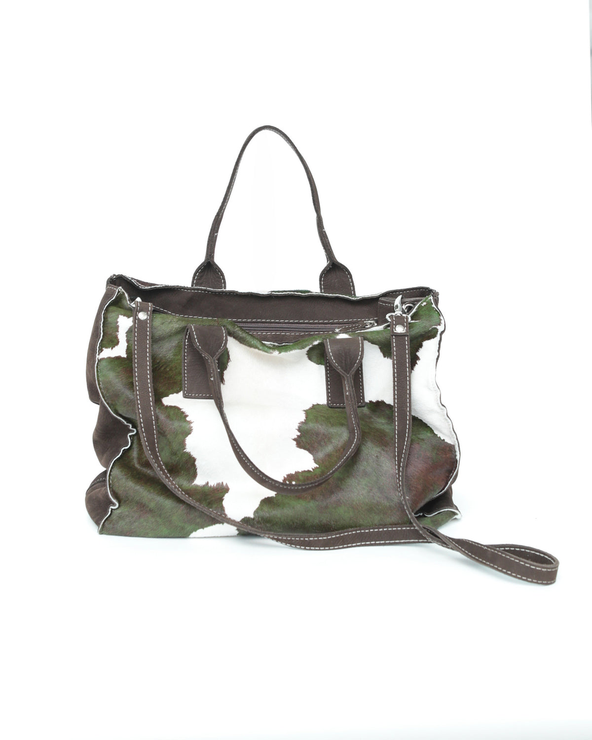 maxi green and white pony hair bag