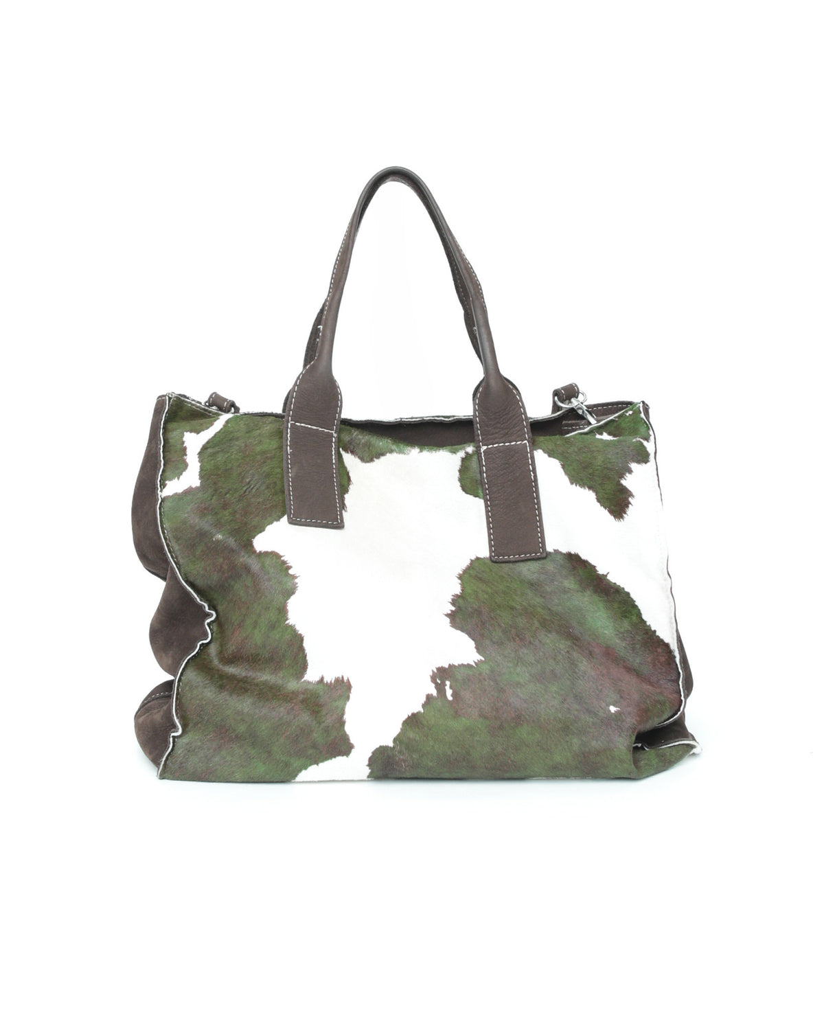 maxi green and white pony hair bag