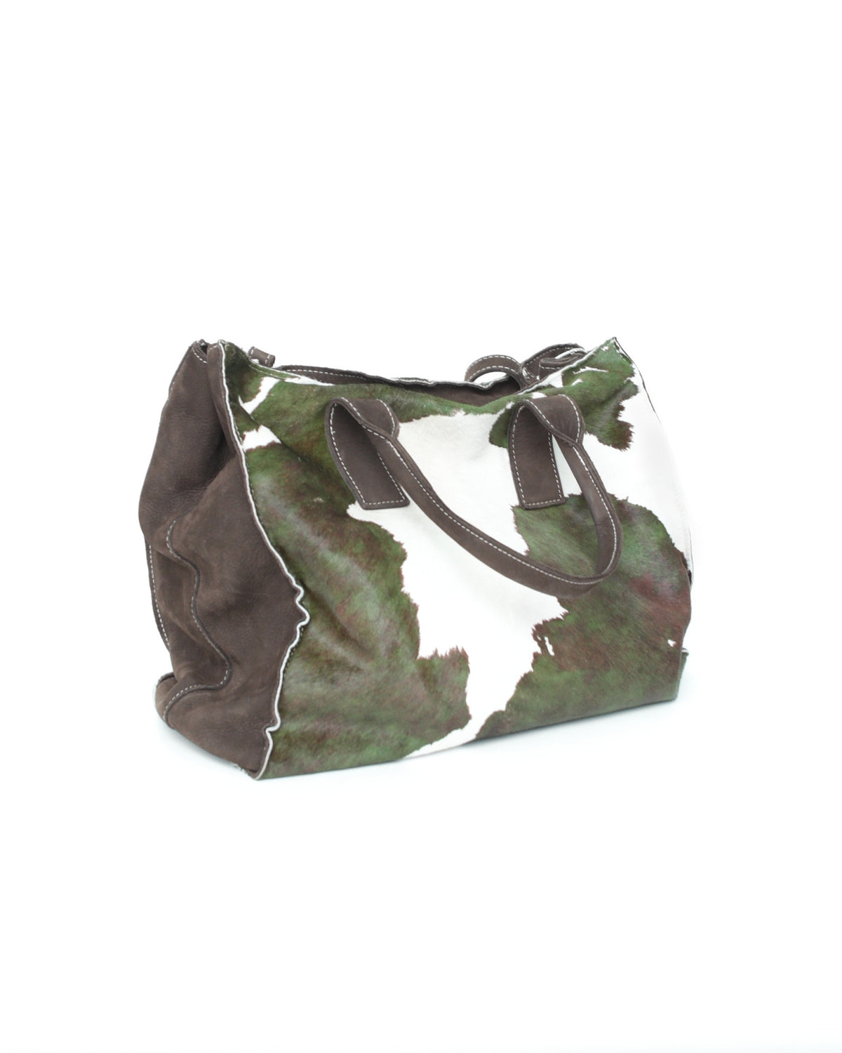 maxi green and white pony hair bag