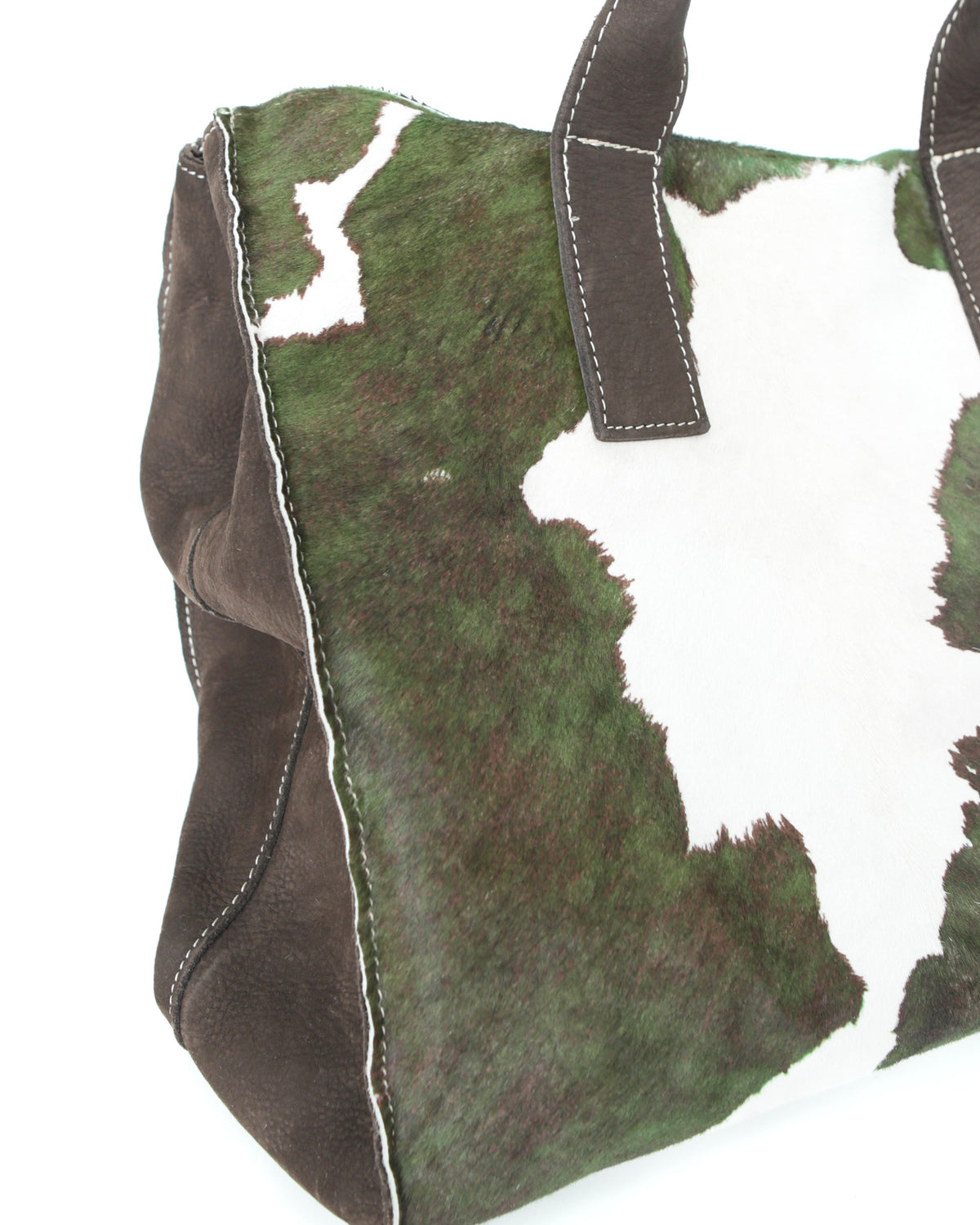 maxi green and white pony hair bag