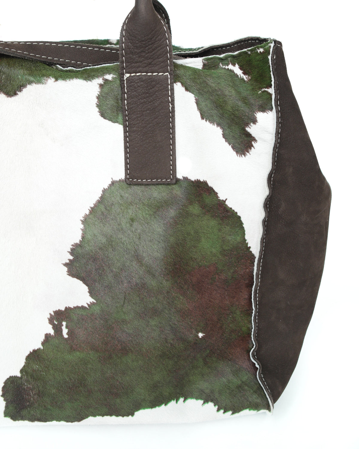 maxi green and white pony hair bag