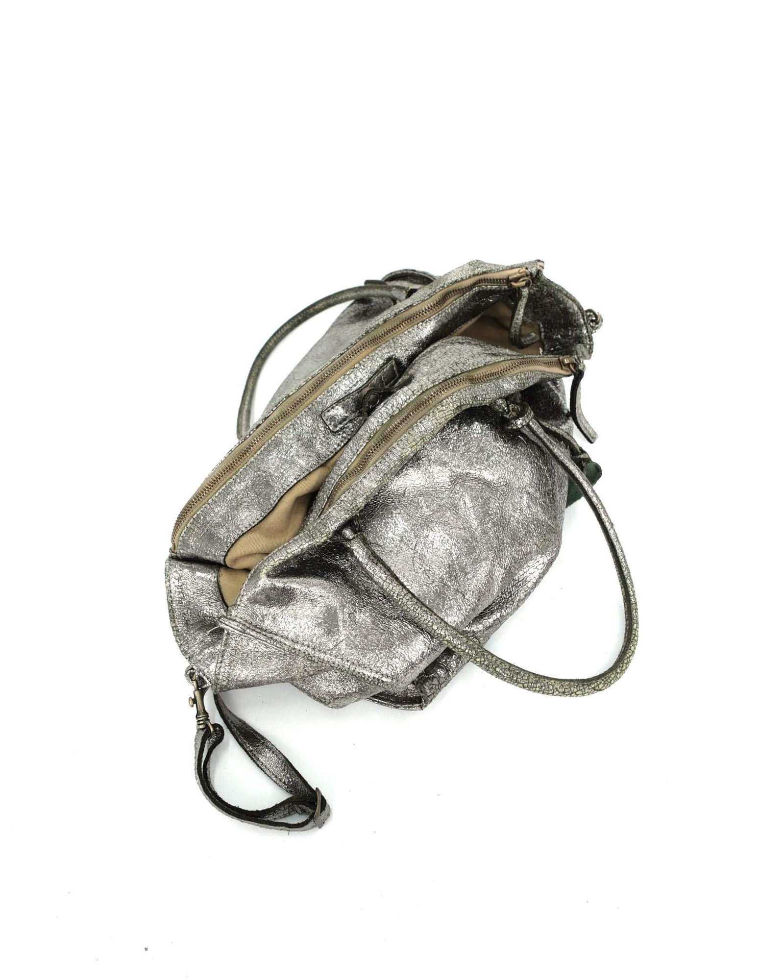 maxi metallic distressed leather bag