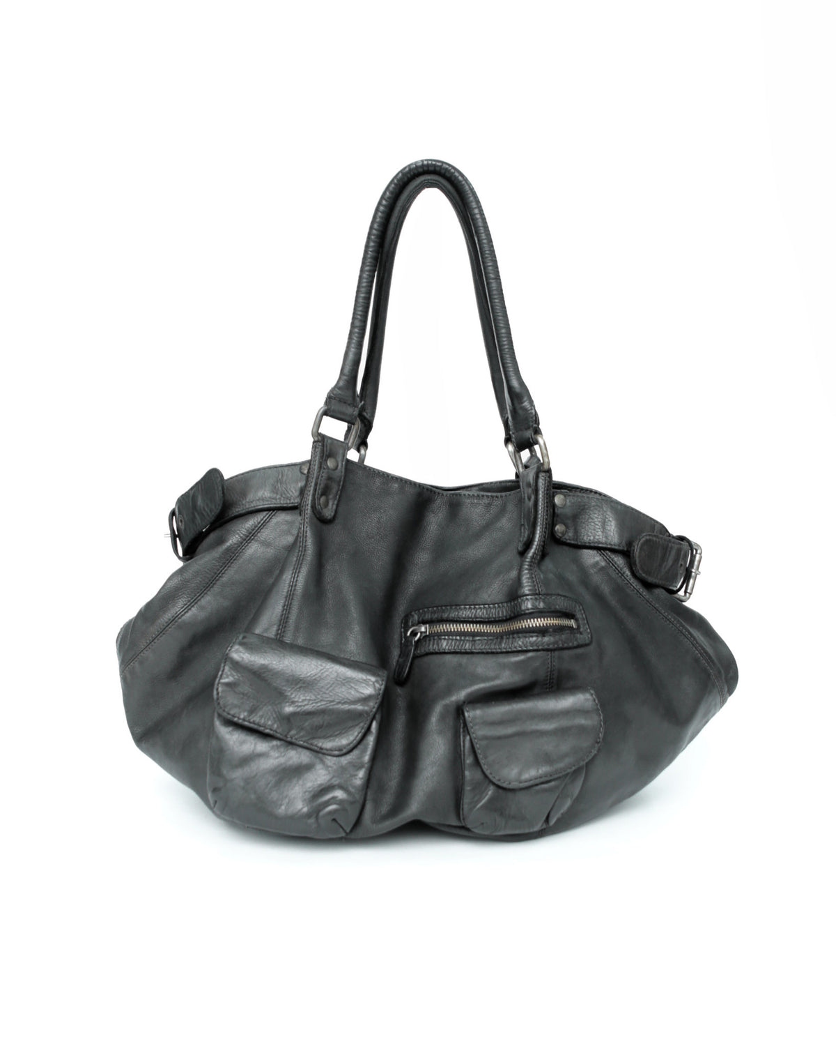 maxi multipocket black leather bag