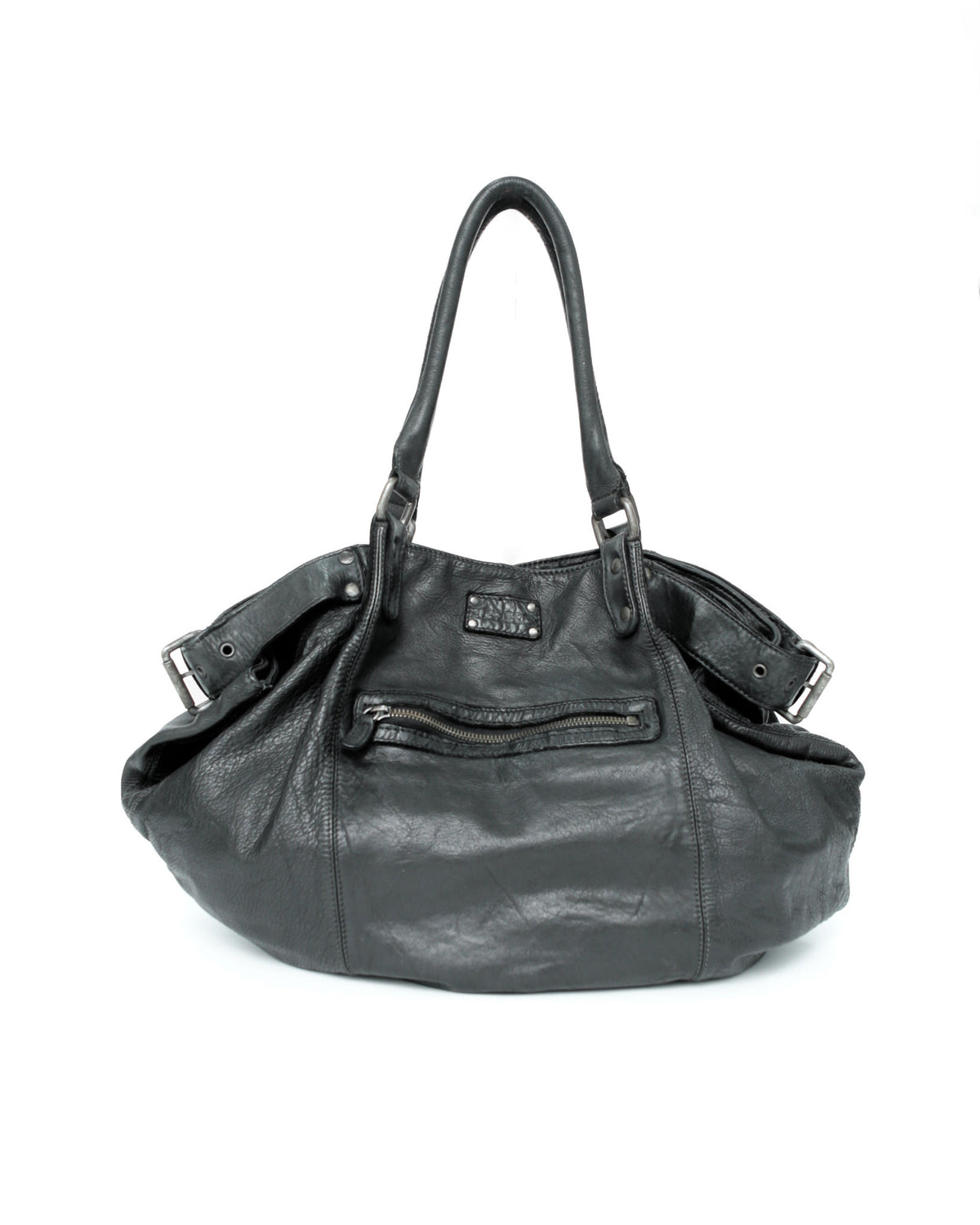 maxi multipocket black leather bag