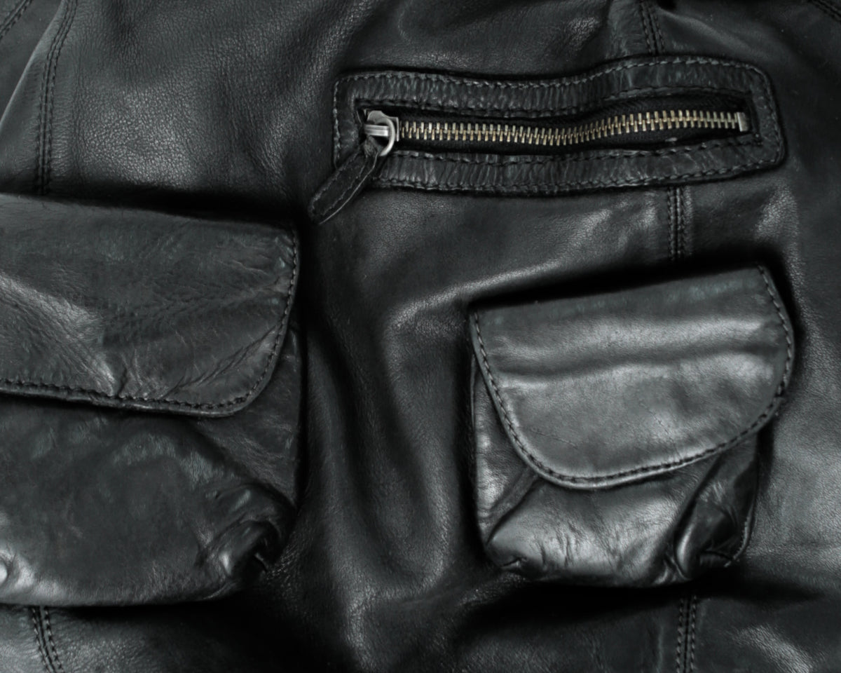 maxi multipocket black leather bag
