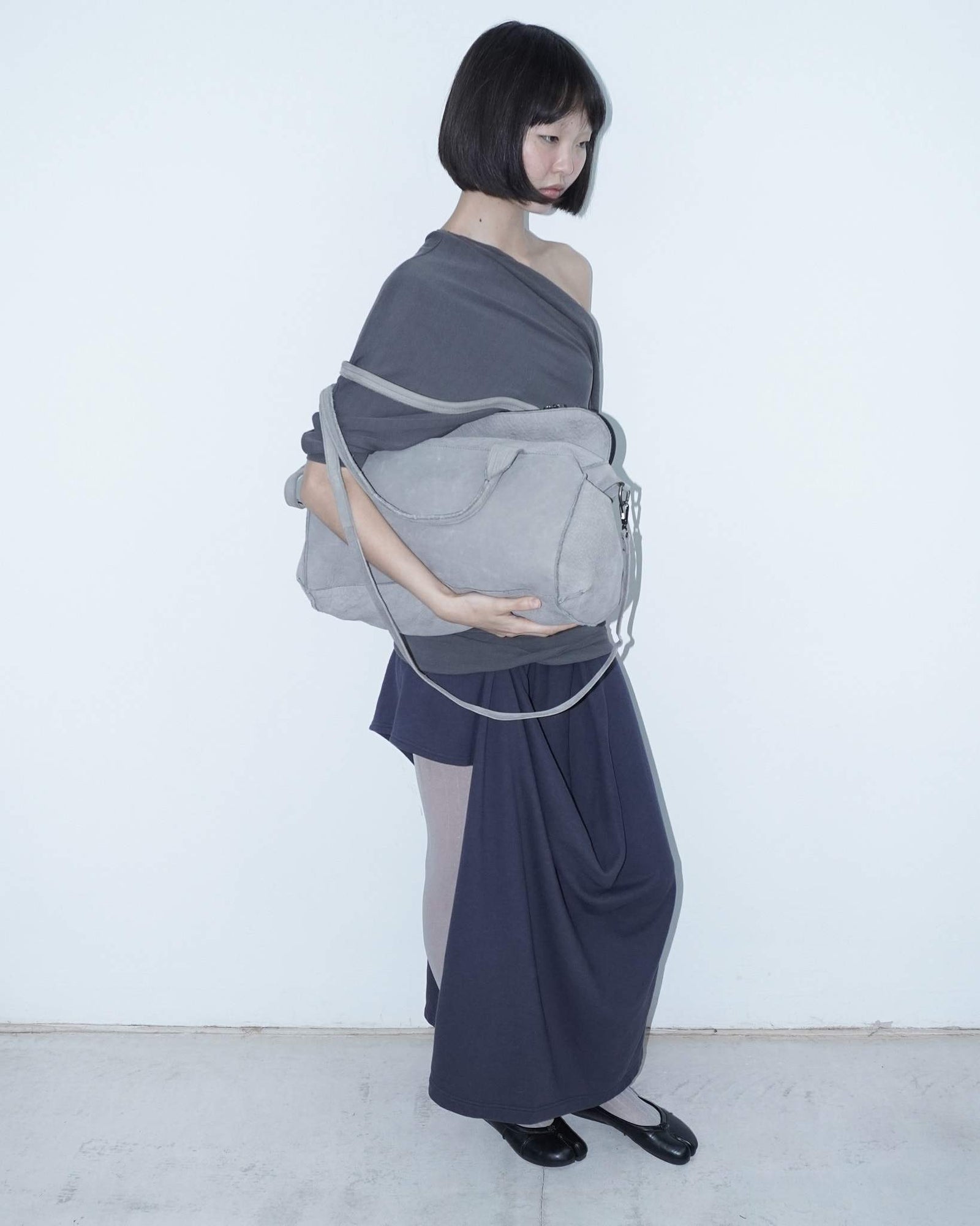 maxi washed grey flap bag
