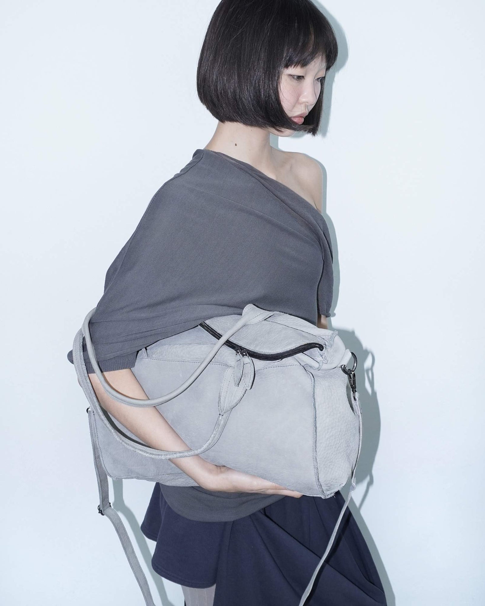 maxi washed grey flap bag