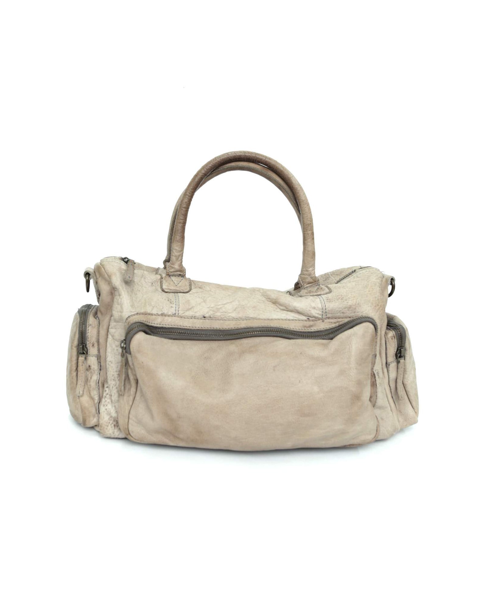 medium beige multi pocket textured leather bag