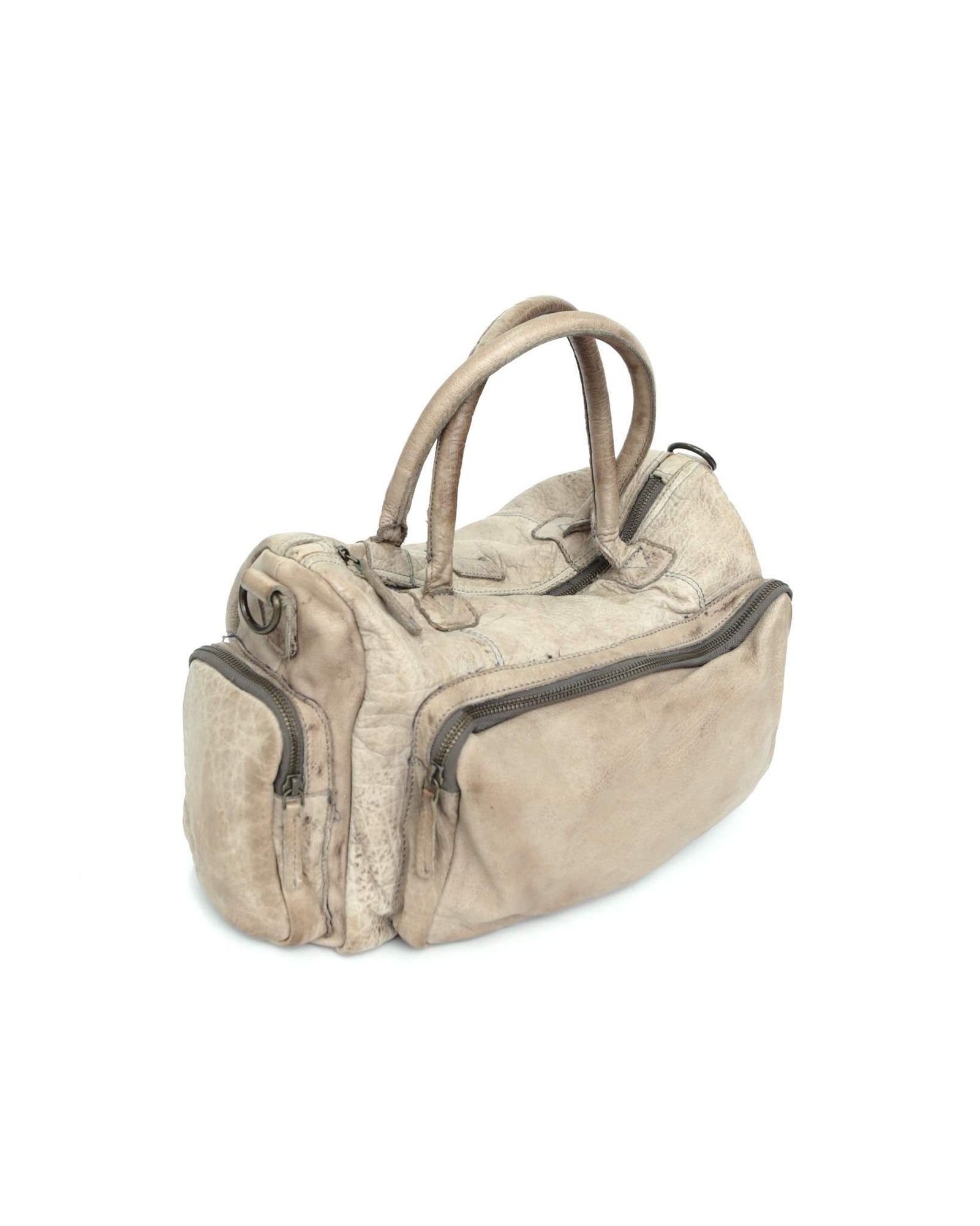 medium beige multi pocket textured leather bag