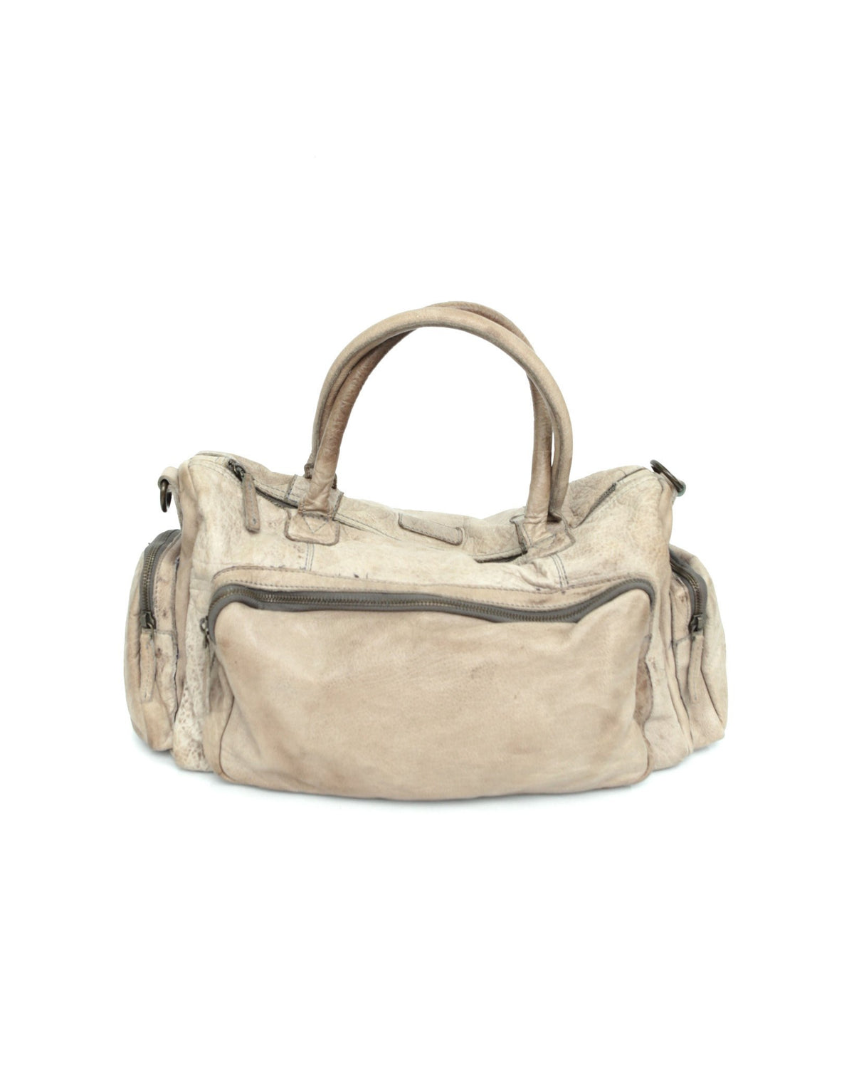 medium beige multi pocket textured leather bag
