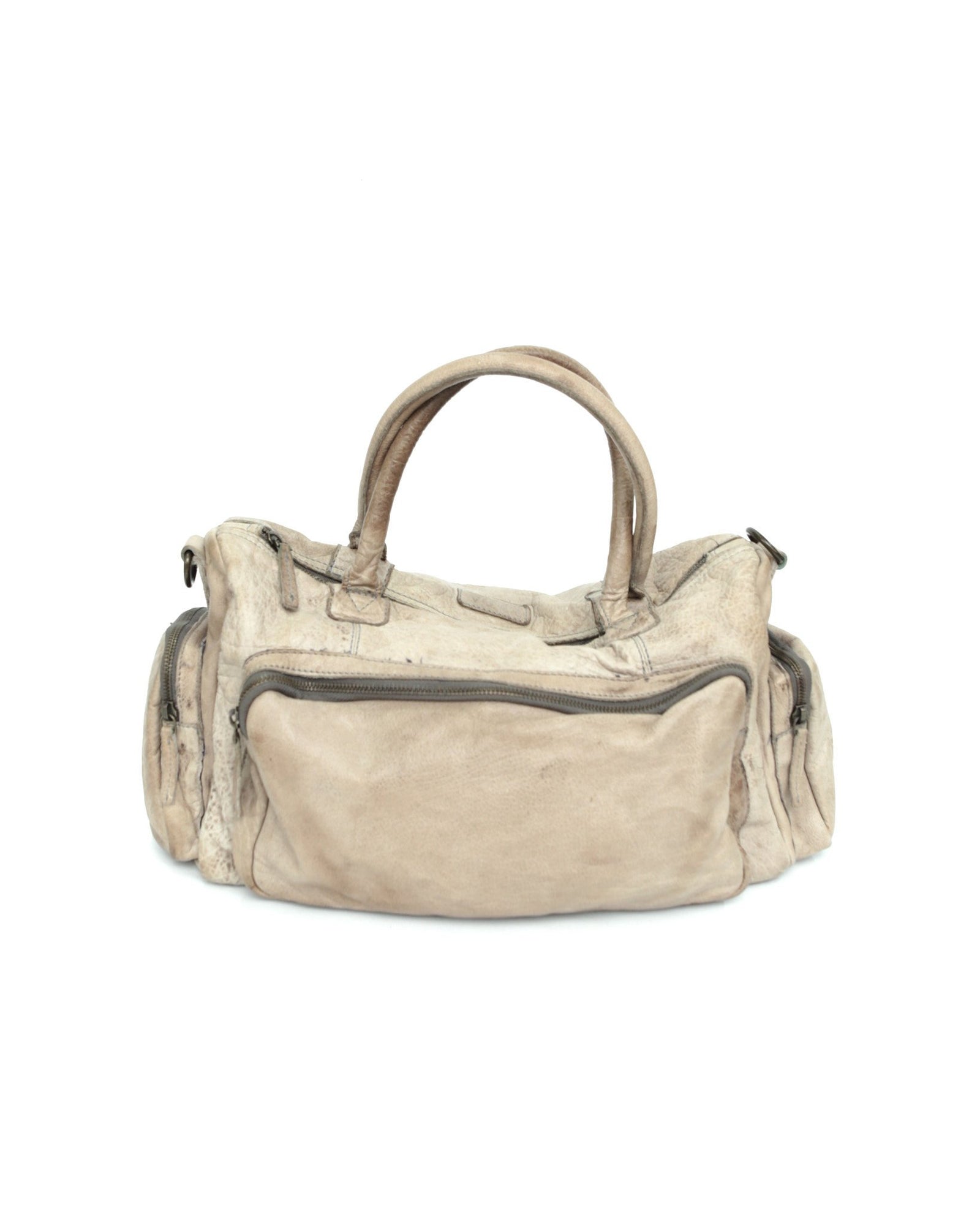 medium beige multi pocket textured leather bag