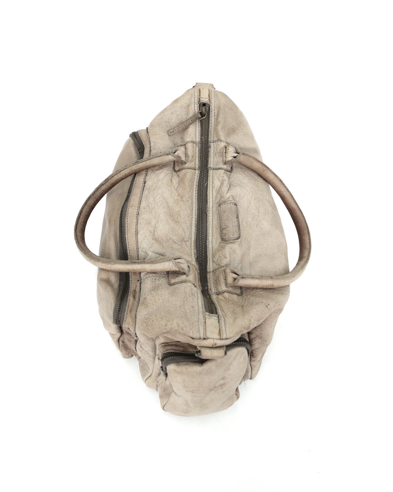 medium beige multi pocket textured leather bag