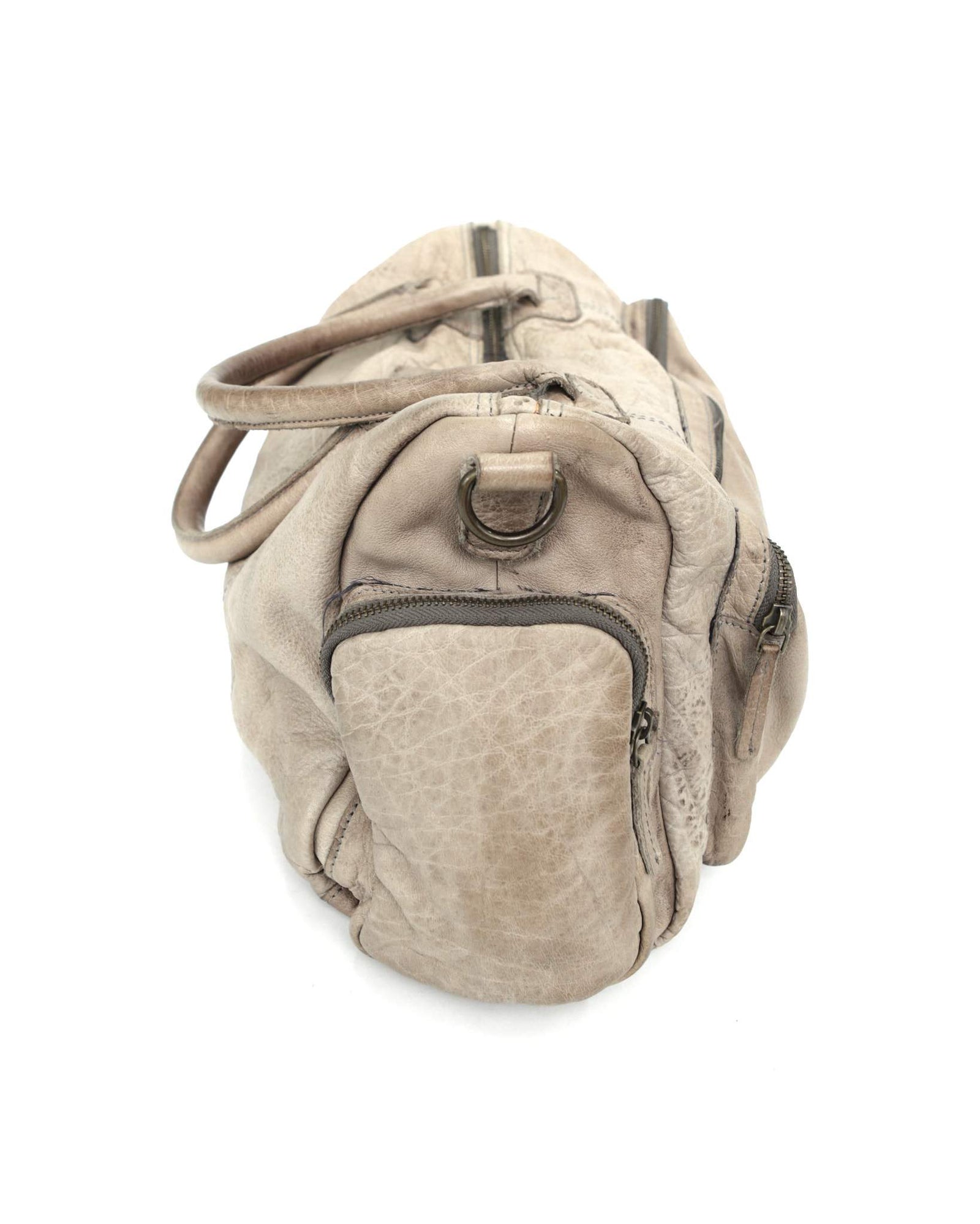 medium beige multi pocket textured leather bag