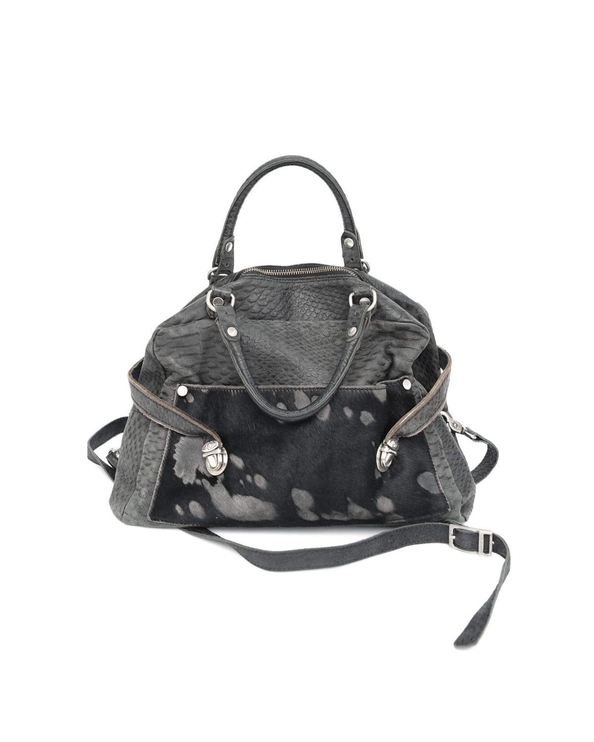 medium black textured leather bag