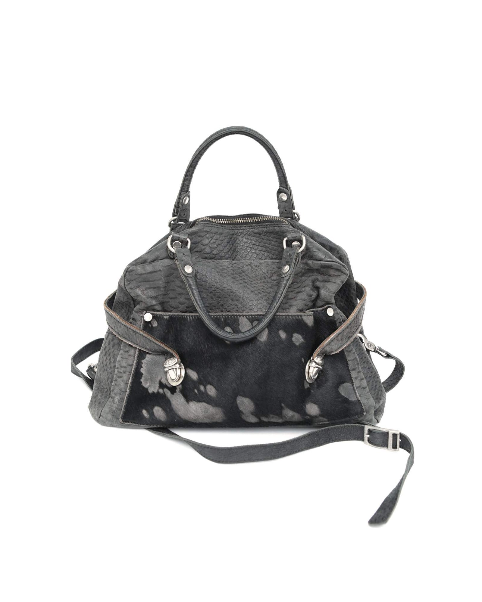 medium black textured leather bag
