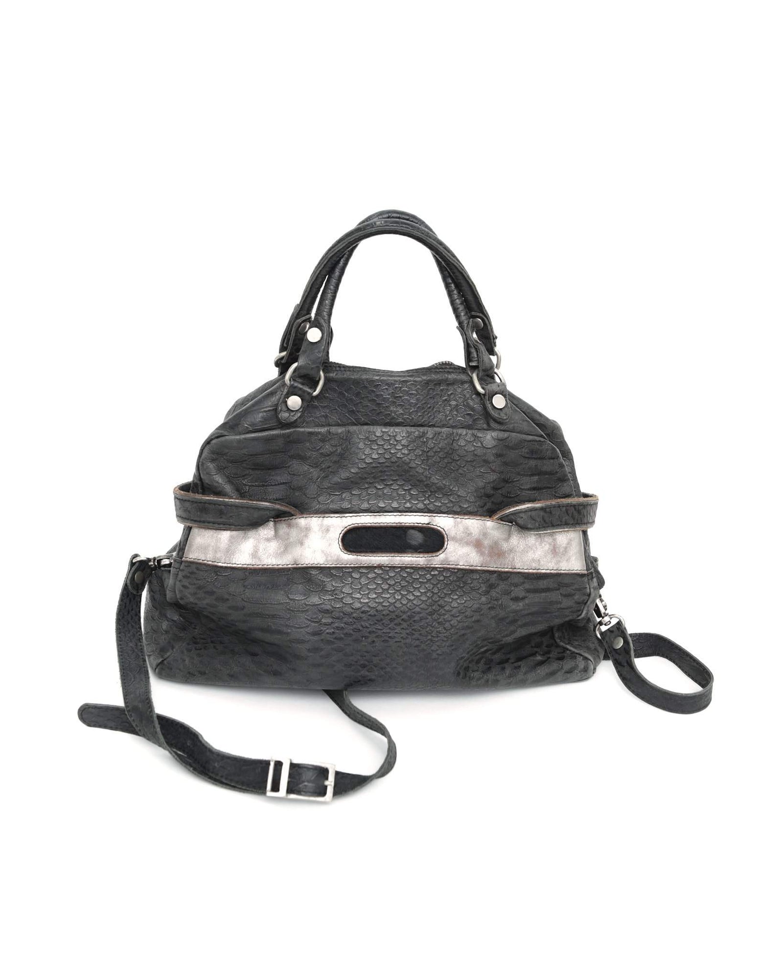 medium black textured leather bag