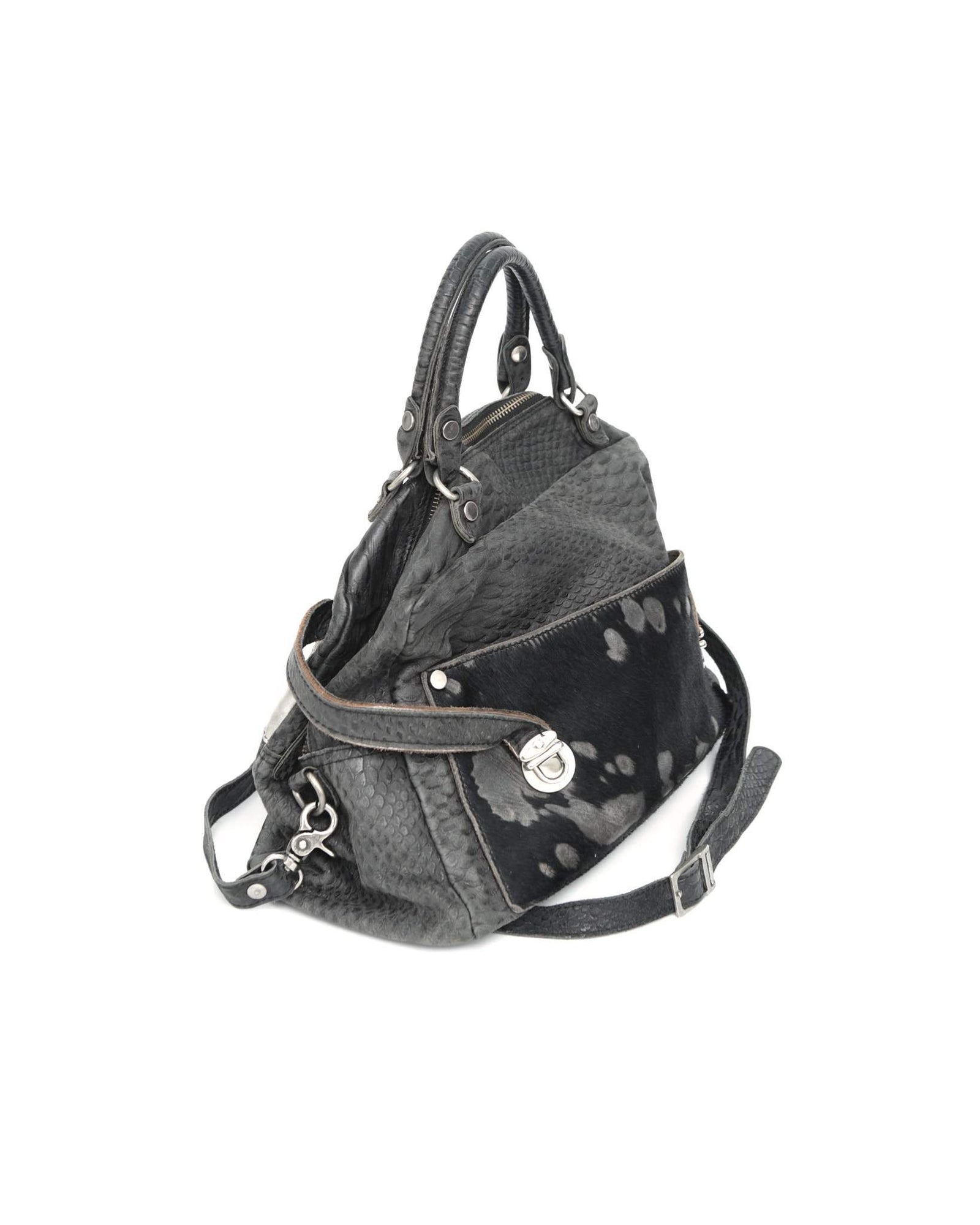 medium black textured leather bag