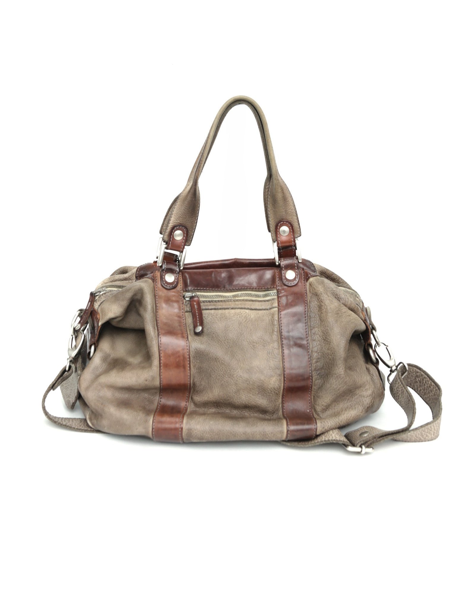 medium brown multi textured leather bag