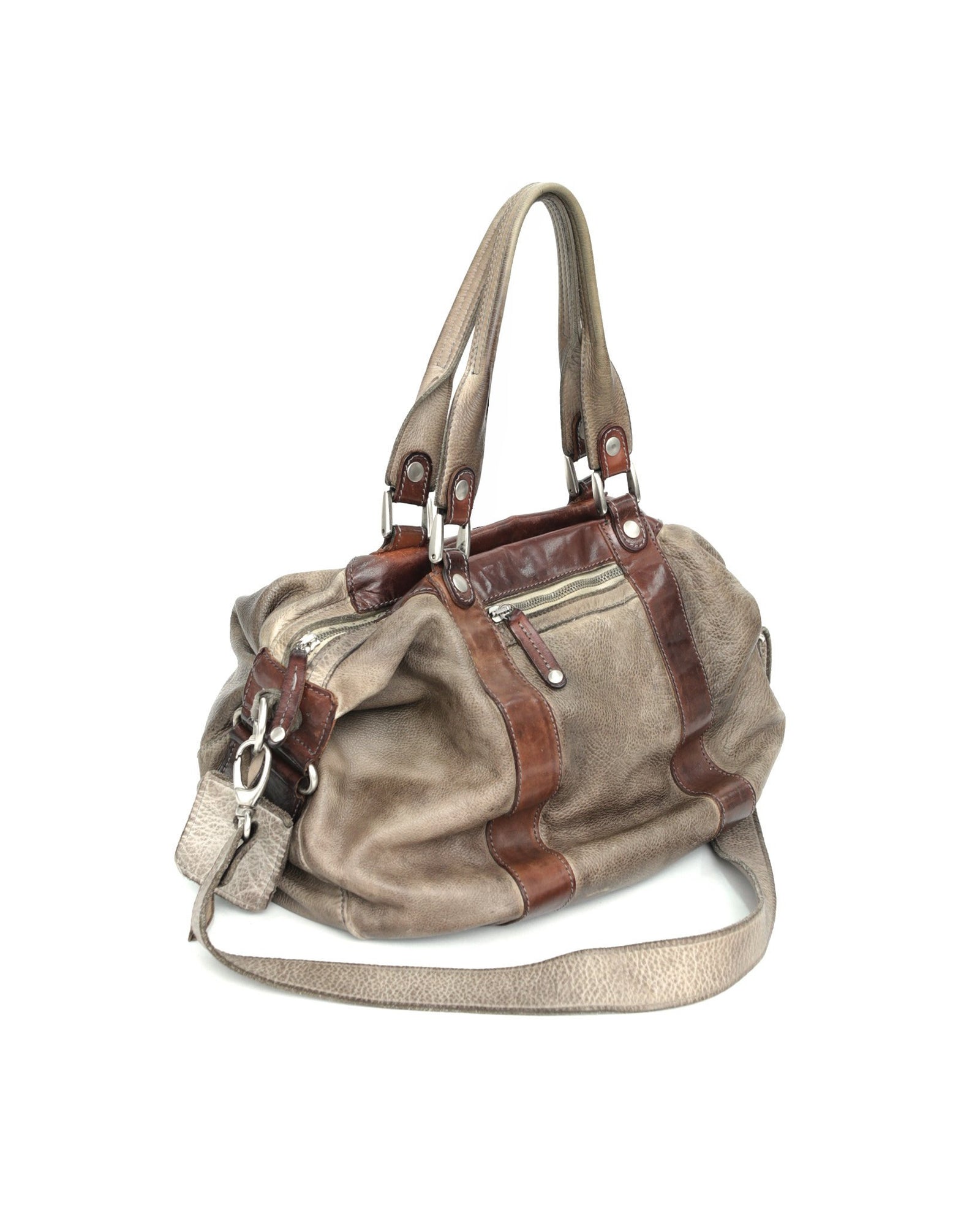 medium brown multi textured leather bag