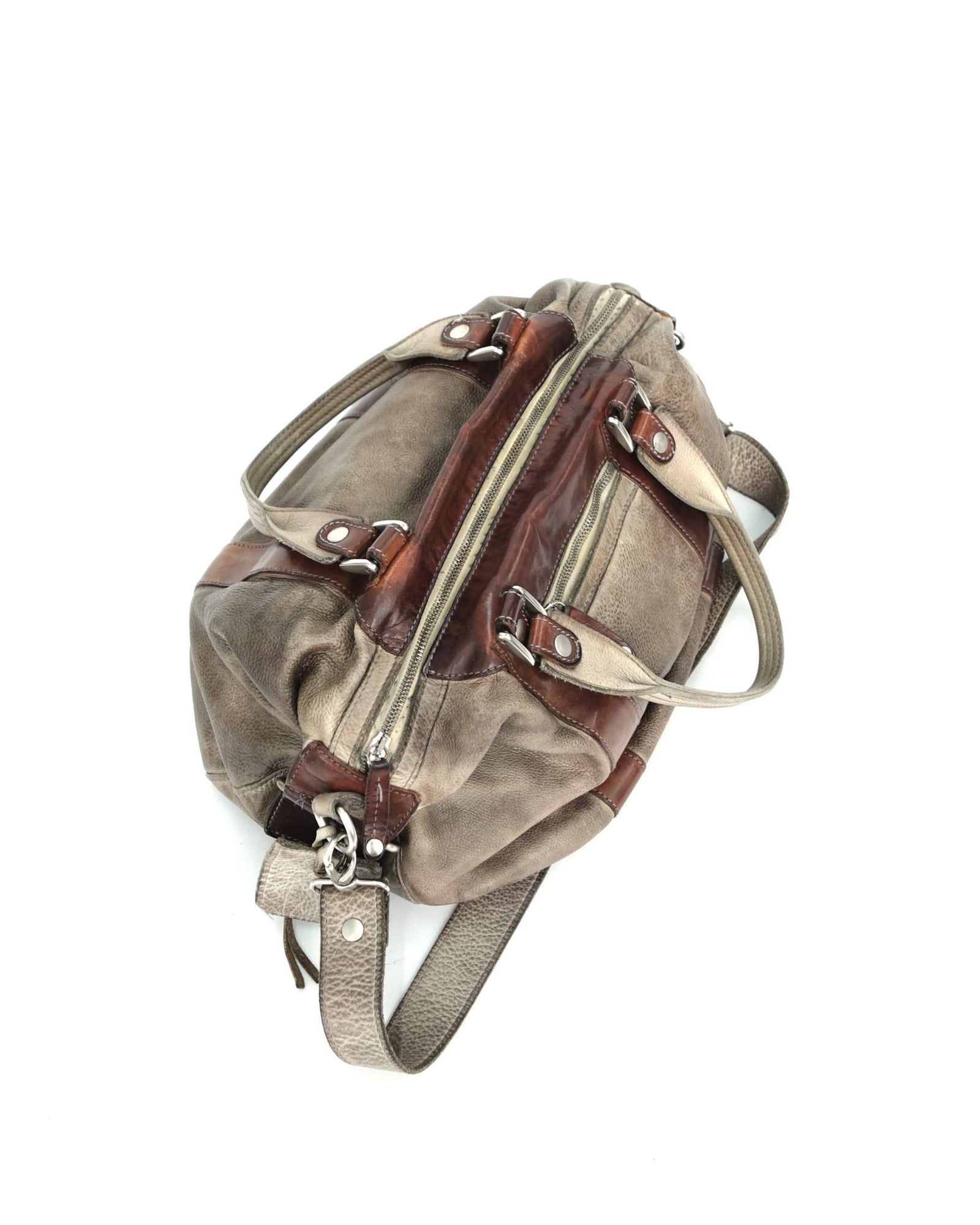 medium brown multi textured leather bag