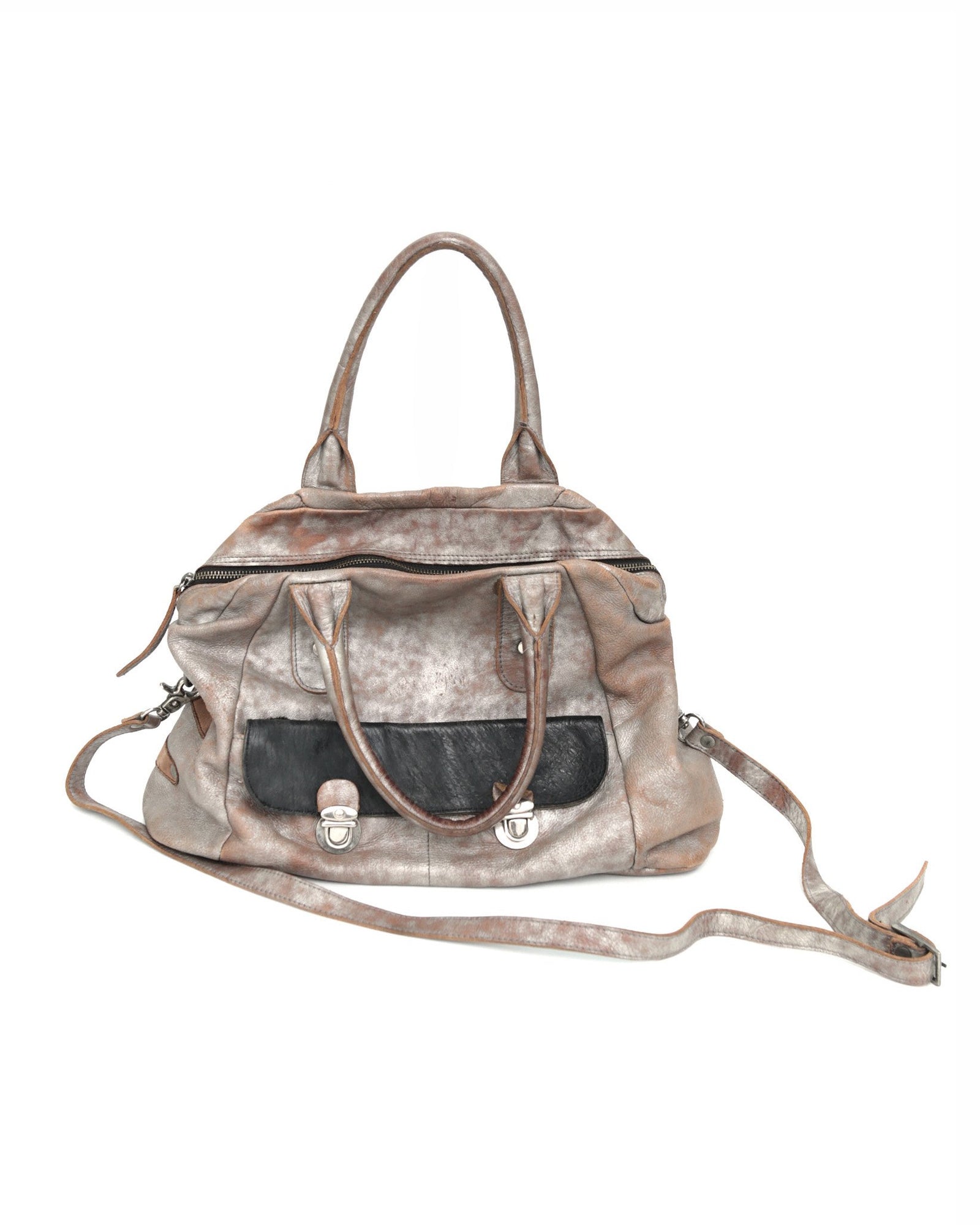 medium front pocket shiny leather bag