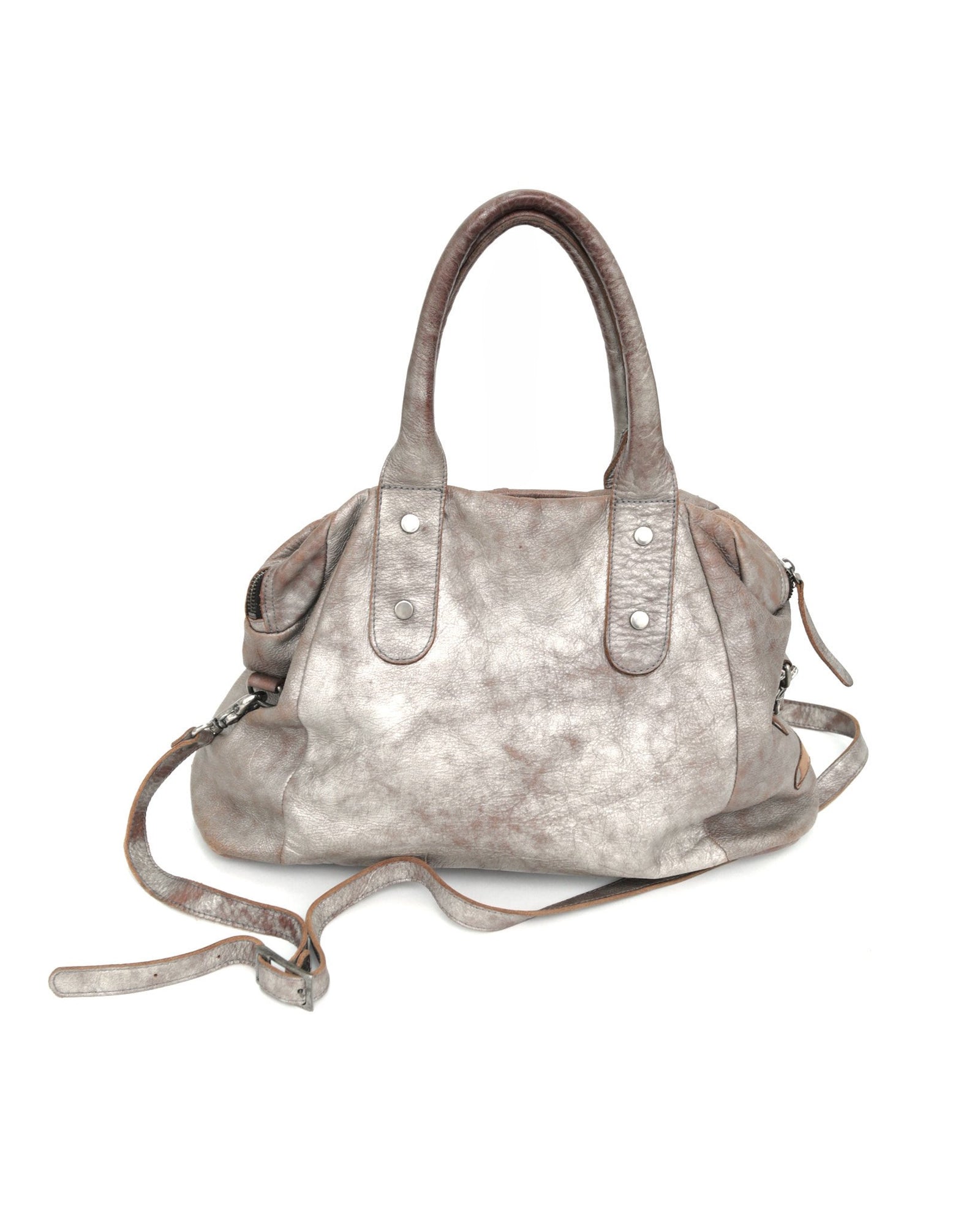 medium front pocket shiny leather bag
