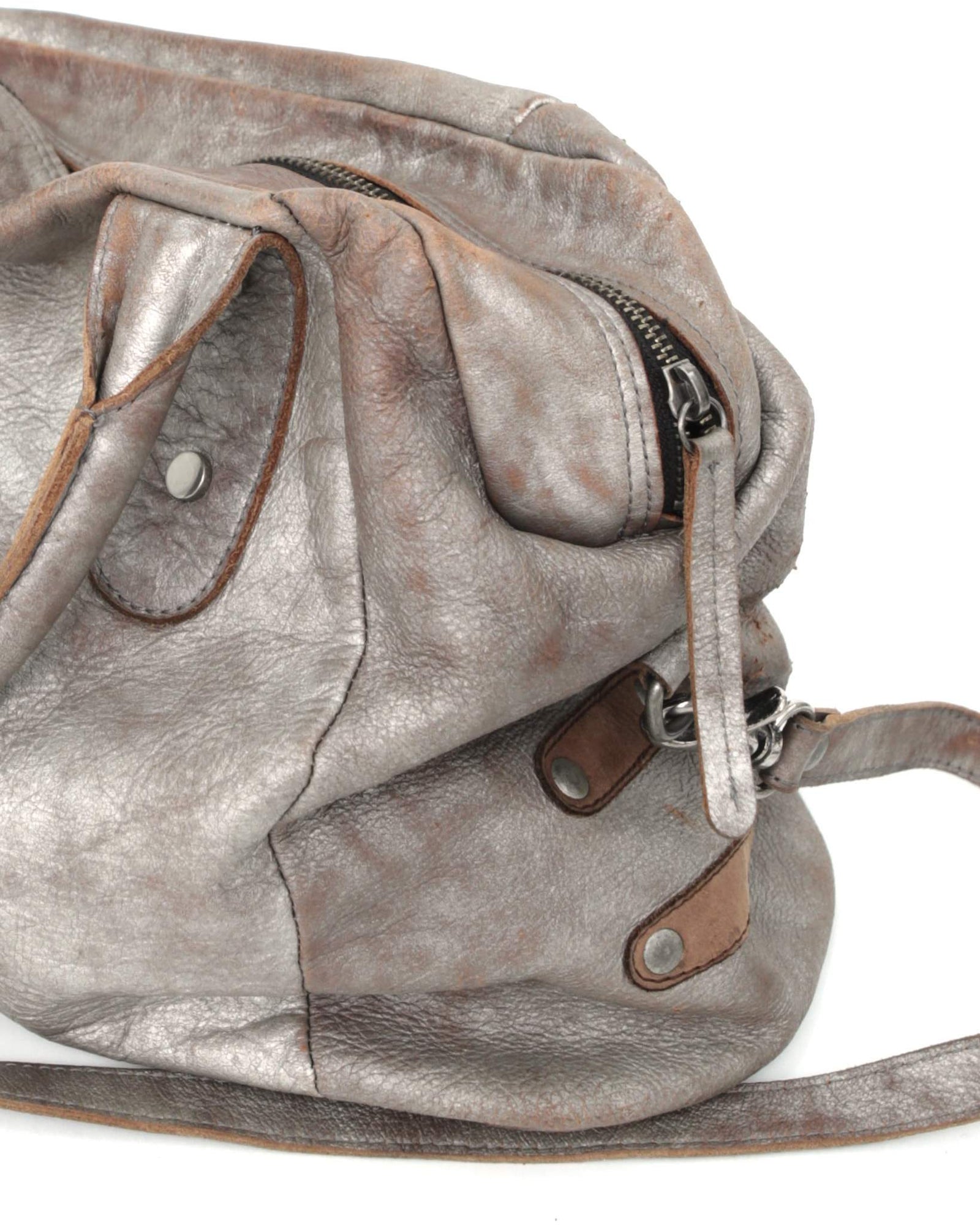 medium front pocket shiny leather bag