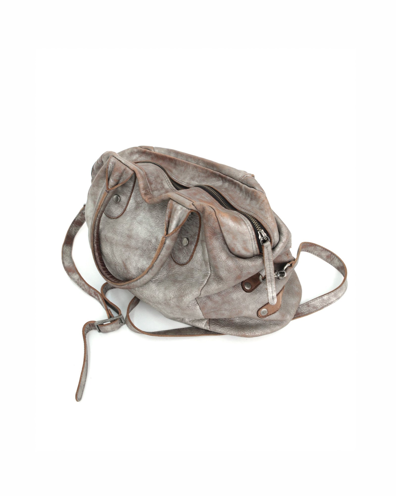 medium front pocket shiny leather bag