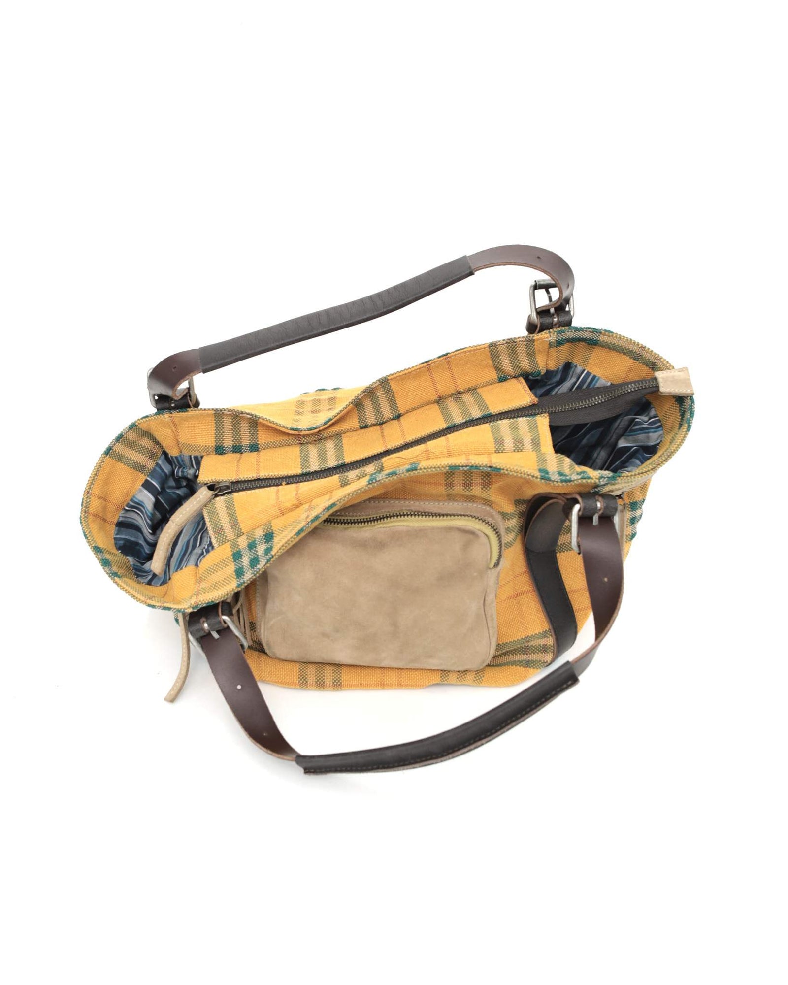 medium plaid bag with suede pockets