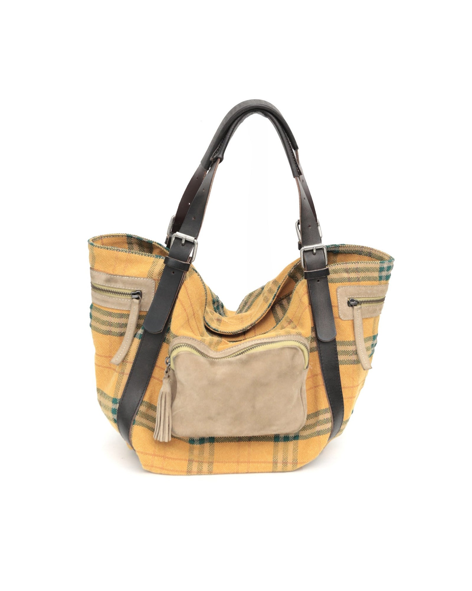 medium plaid bag with suede pockets