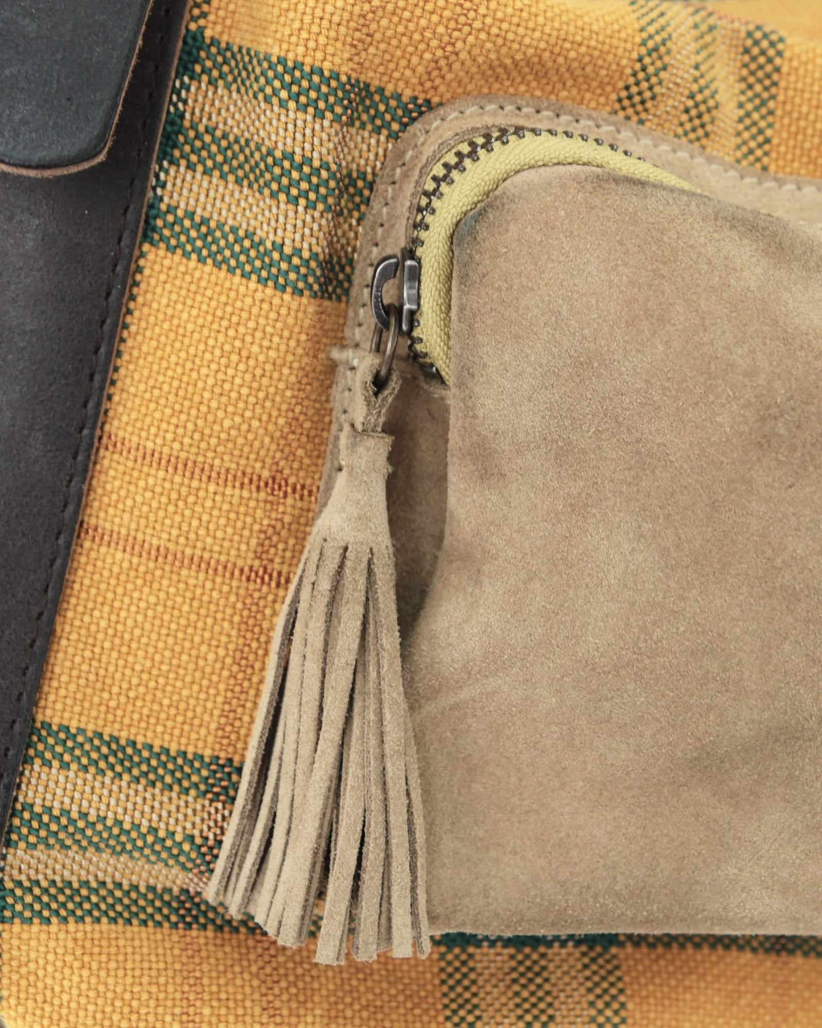 medium plaid bag with suede pockets