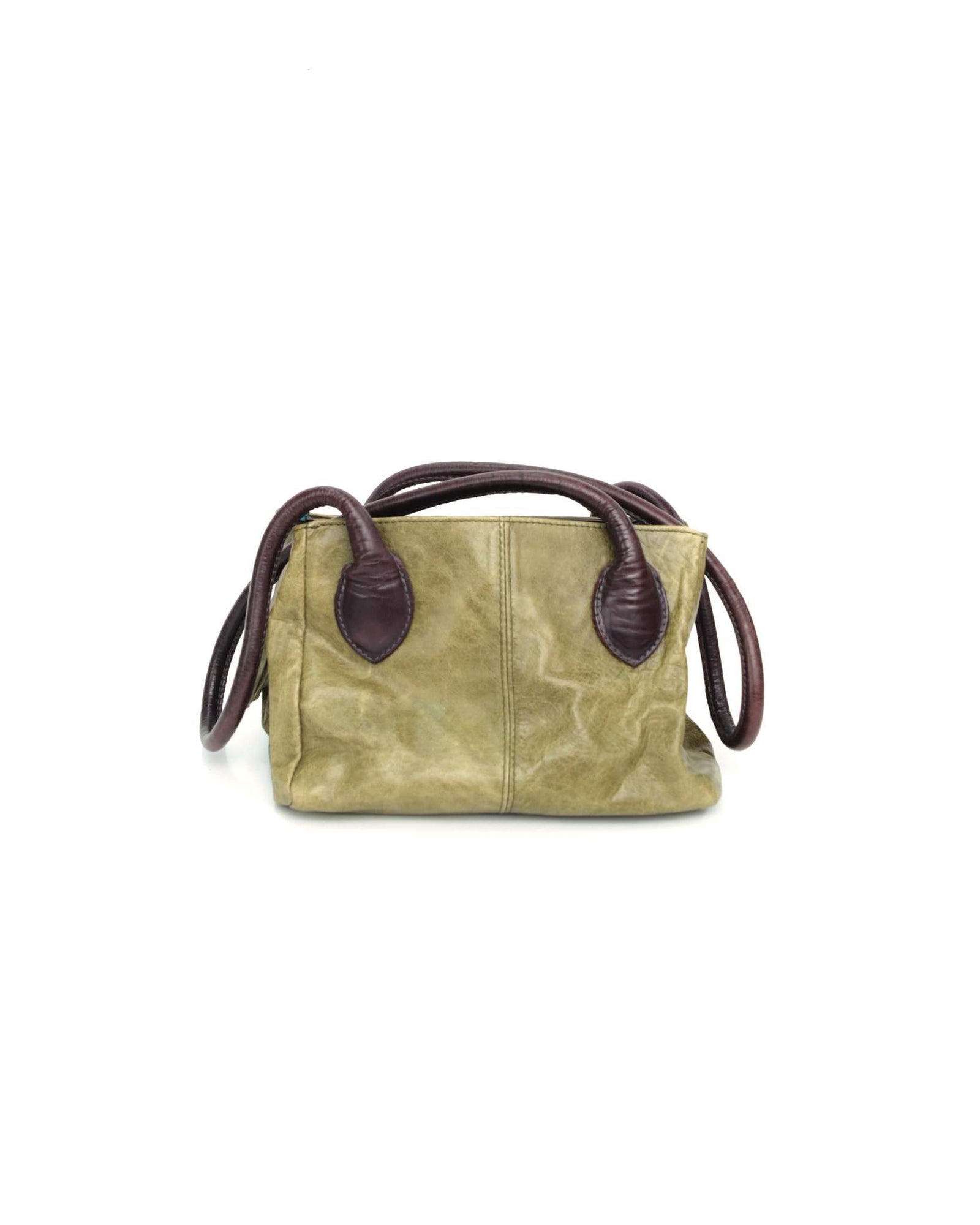 medium sage green and aubergine leather bag