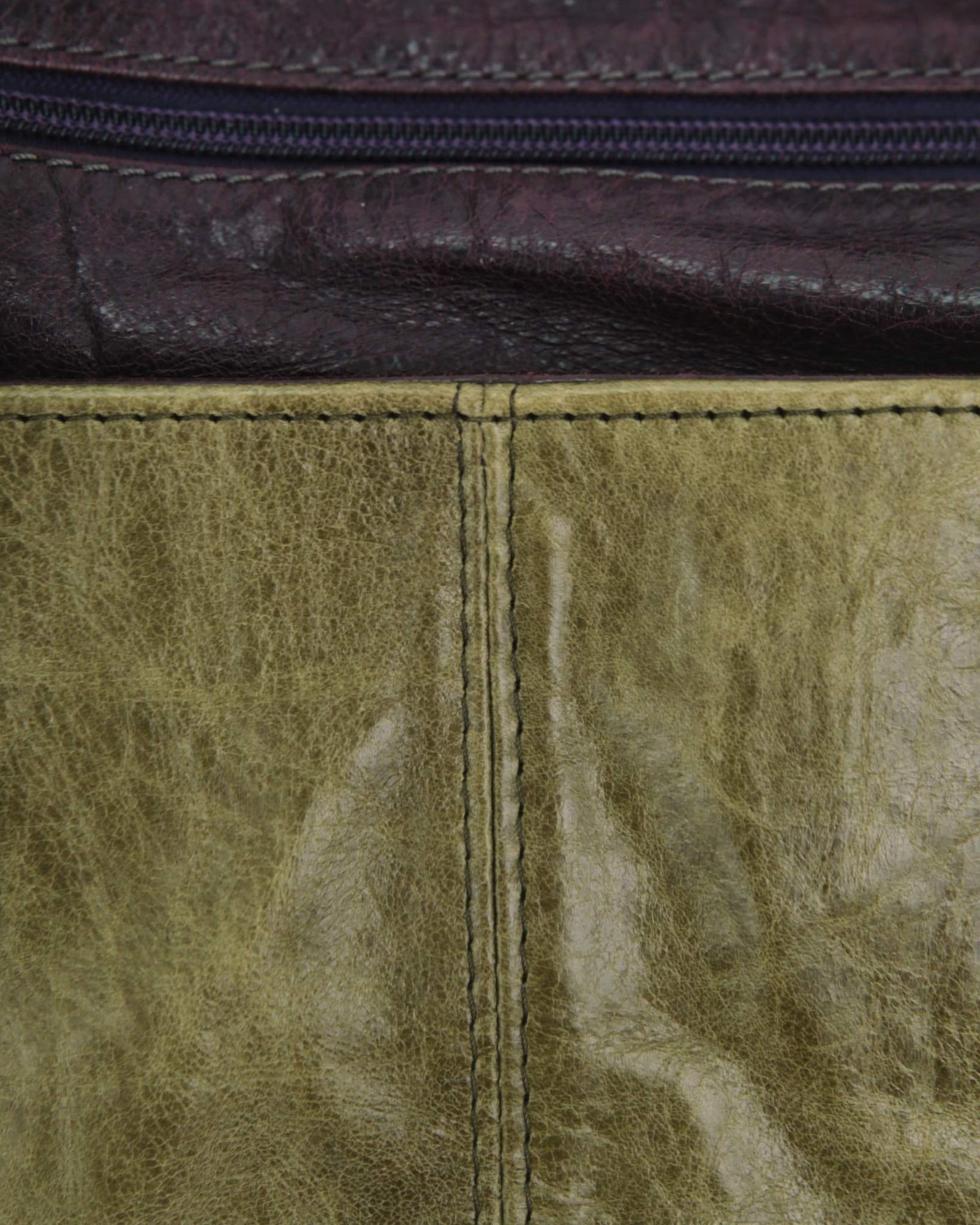 medium sage green and aubergine leather bag