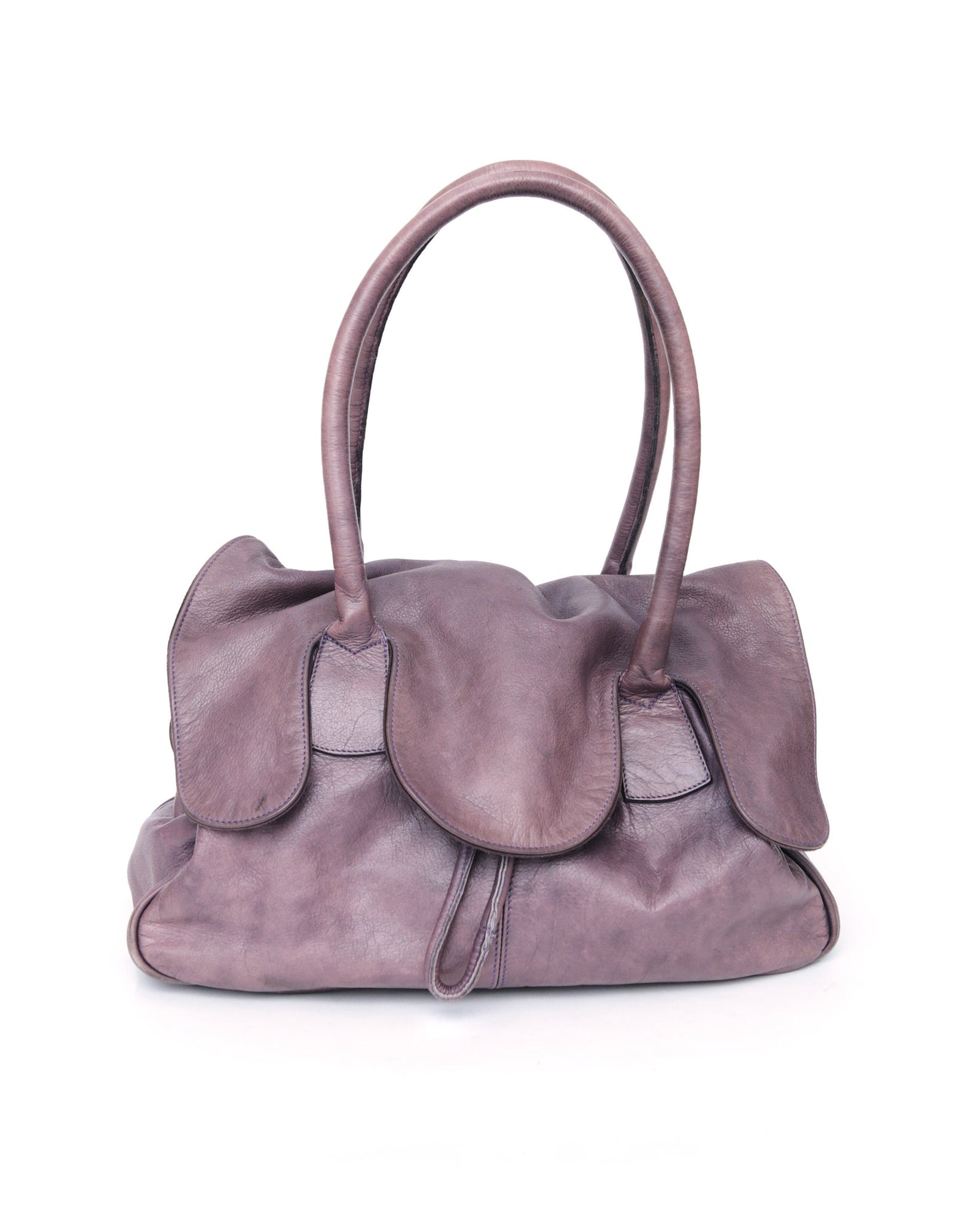 medium washed purple leather bag
