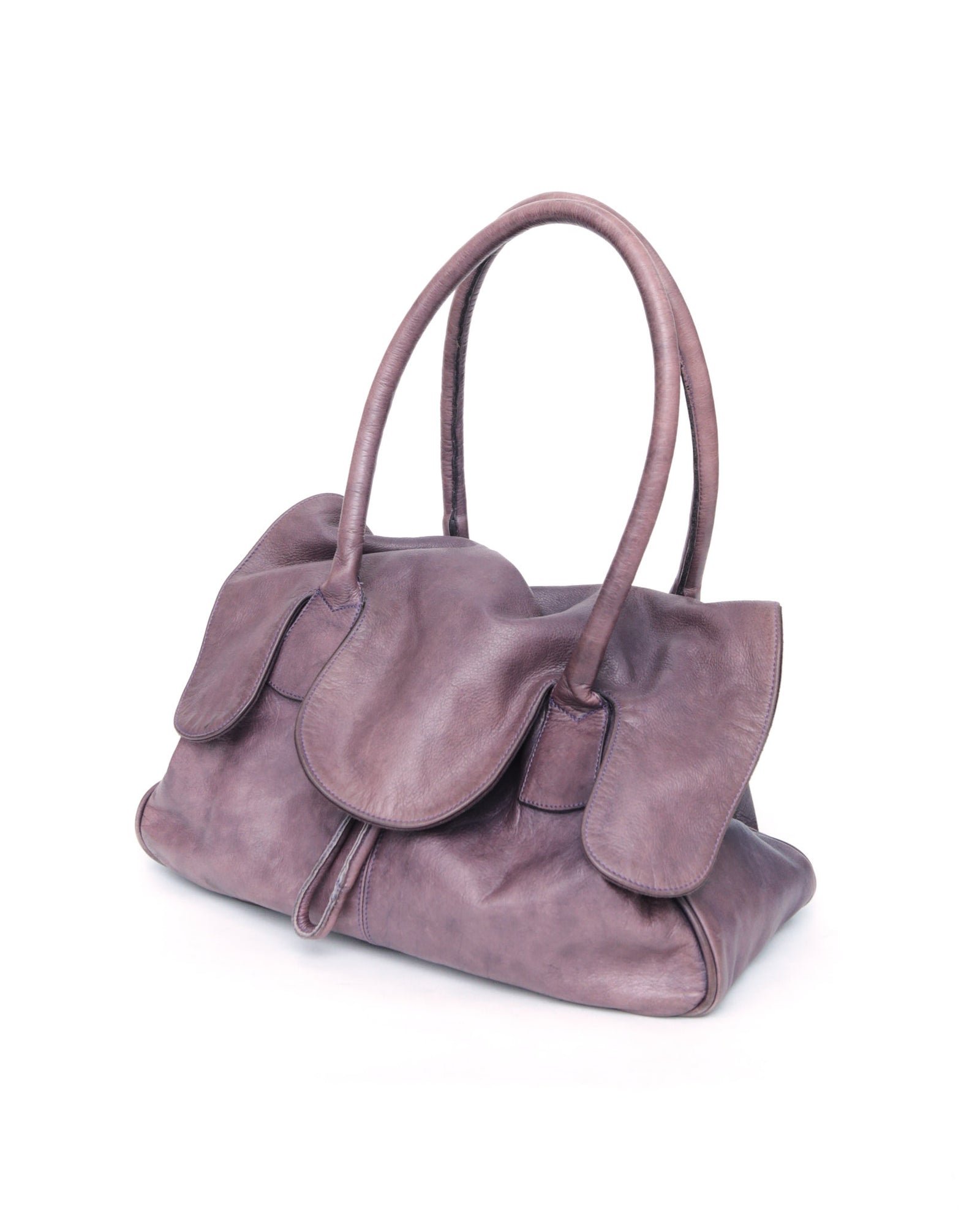 medium washed purple leather bag