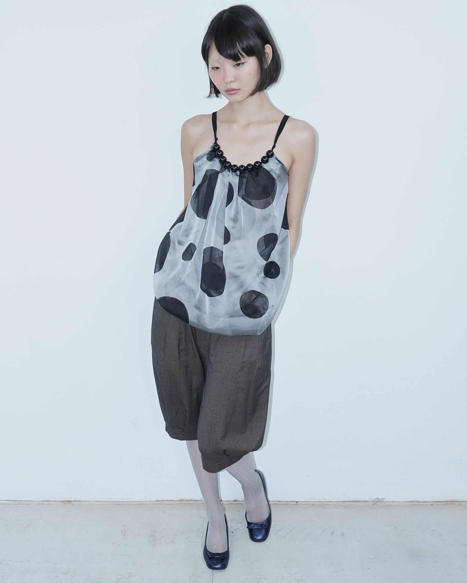 mesh polka dots top with big necklace