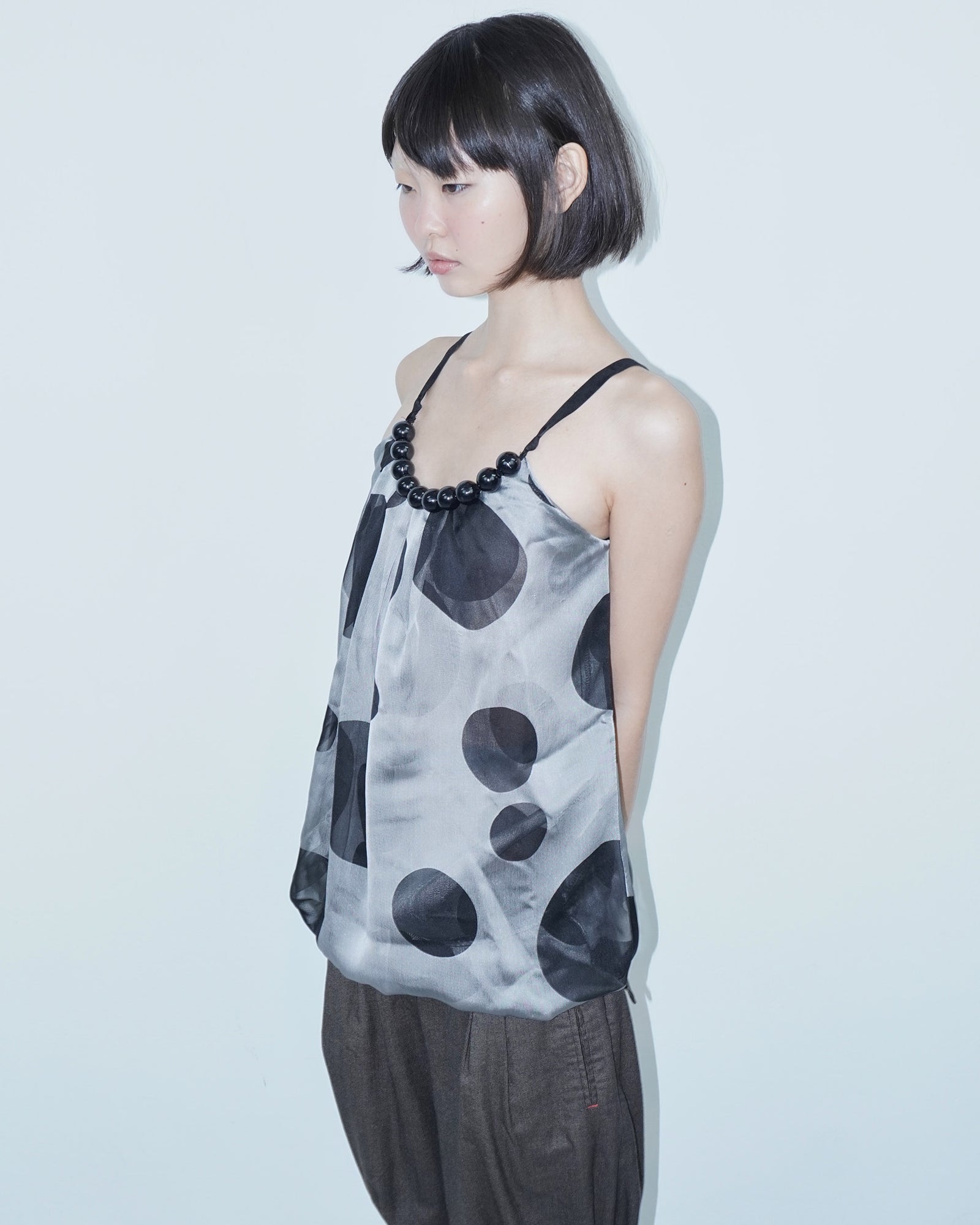 mesh polka dots top with big necklace