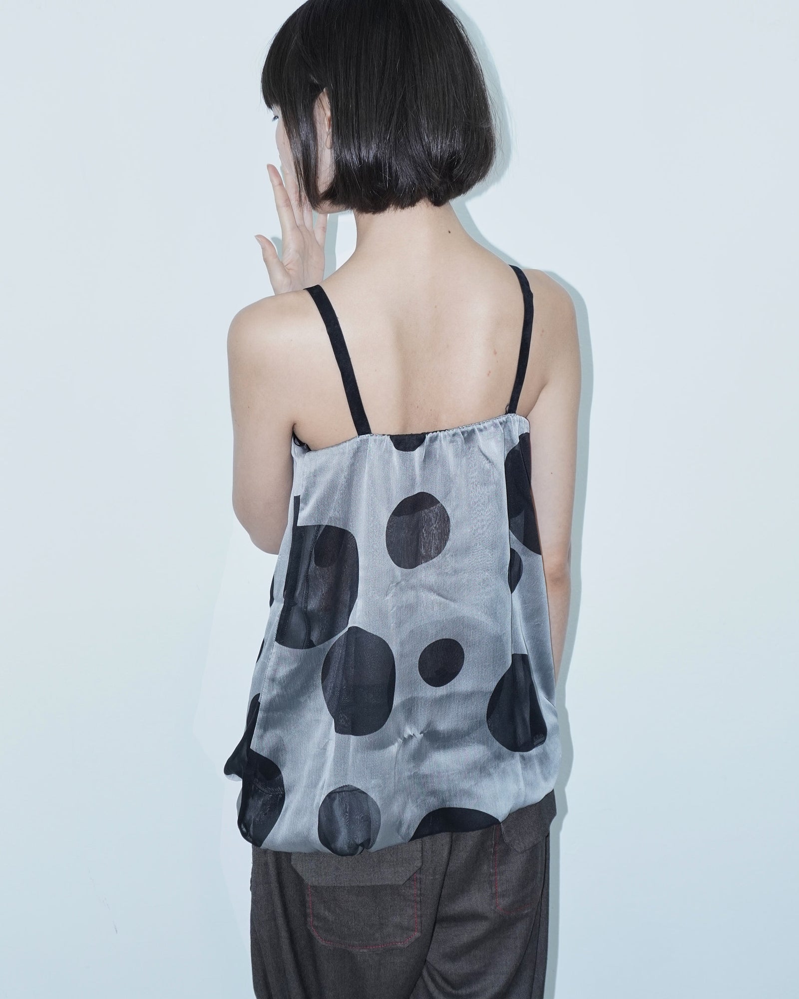 mesh polka dots top with big necklace