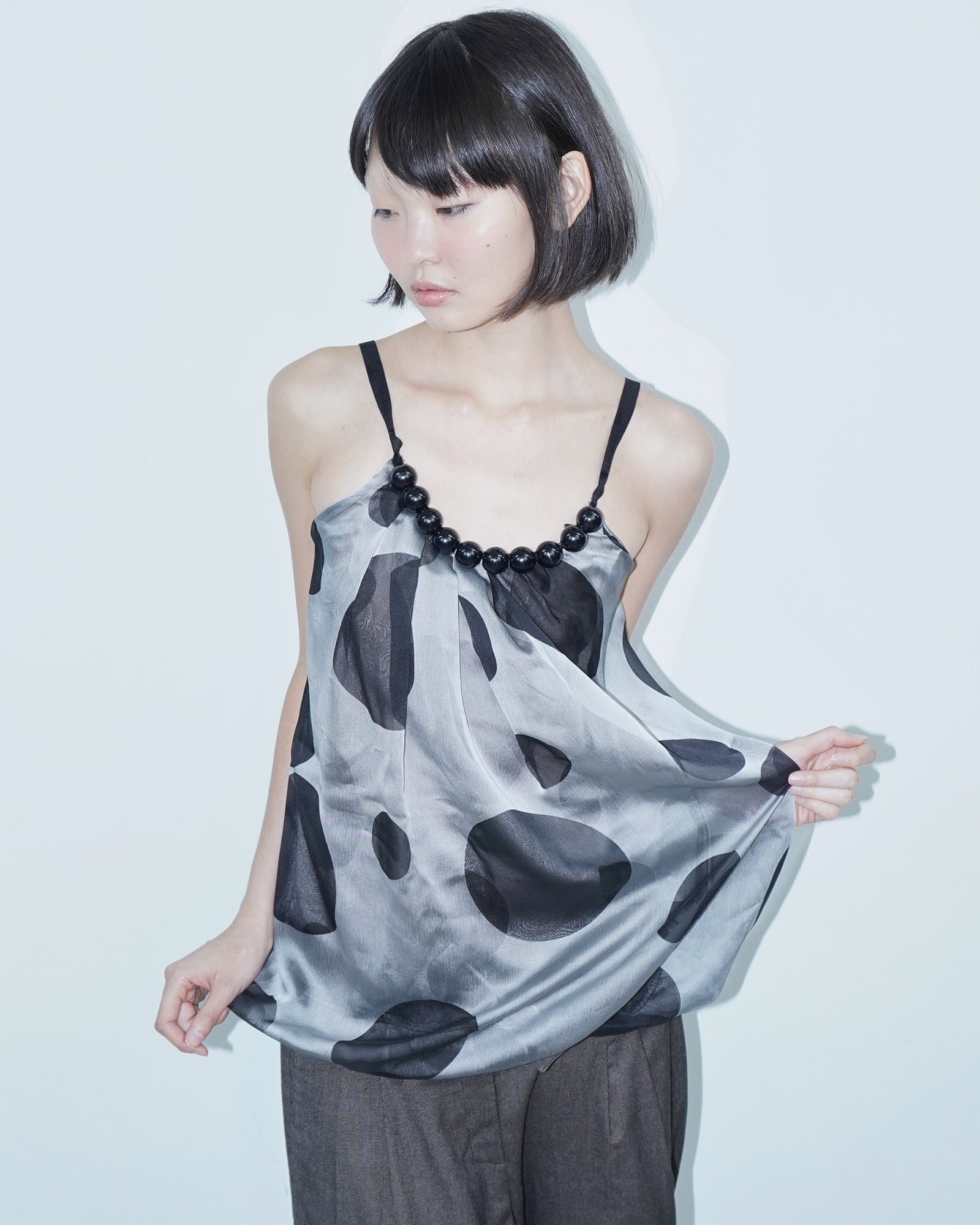 mesh polka dots top with big necklace