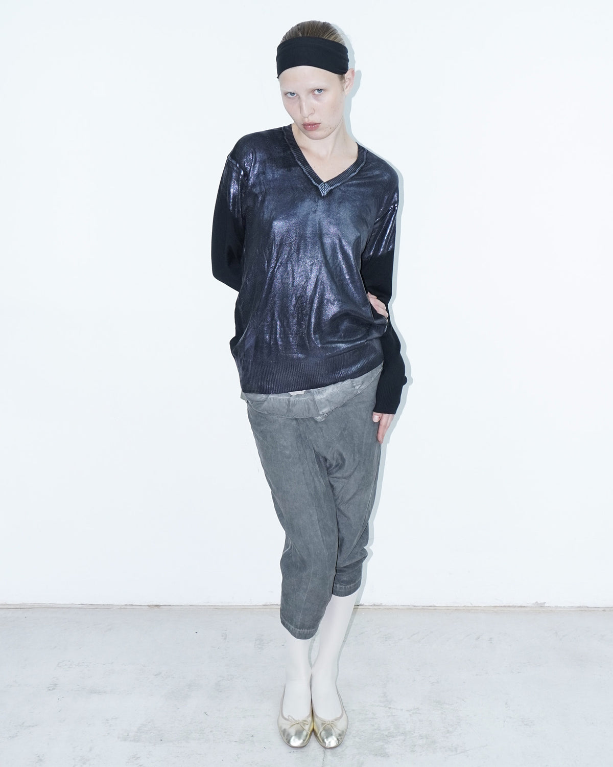 metallic blue top