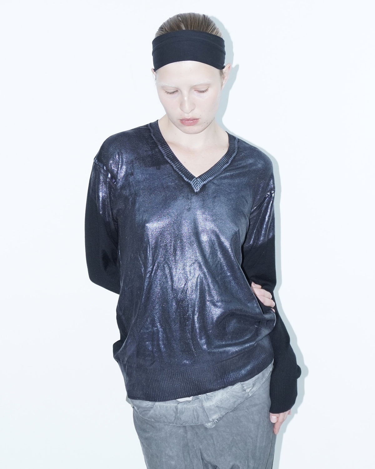 metallic blue top