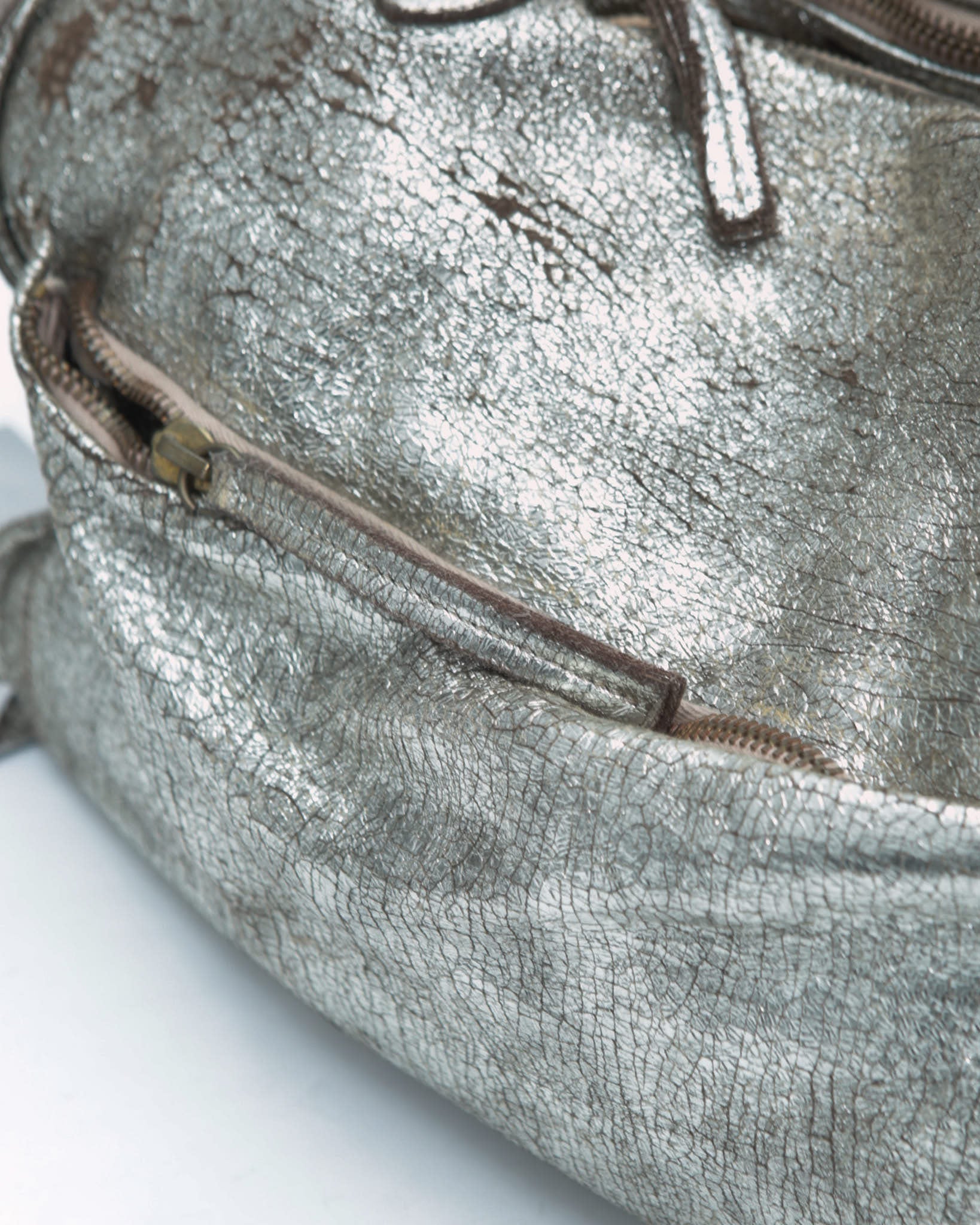 metallic cracked silver leather tote bag – ANEMONIA