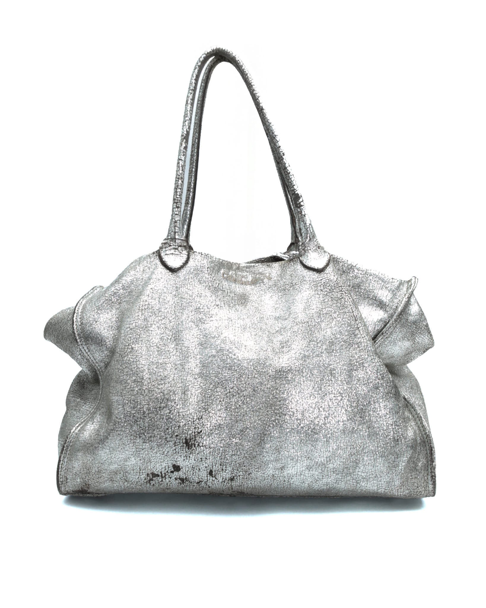 metallic cracked silver leather tote bag – ANEMONIA