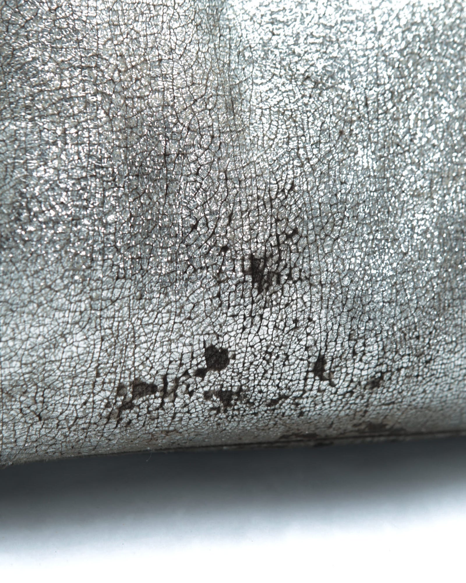metallic cracked silver leather tote bag