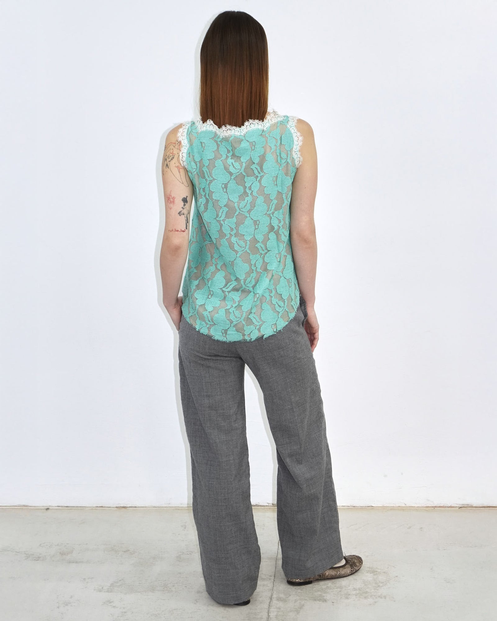 mint and nude layered lace top