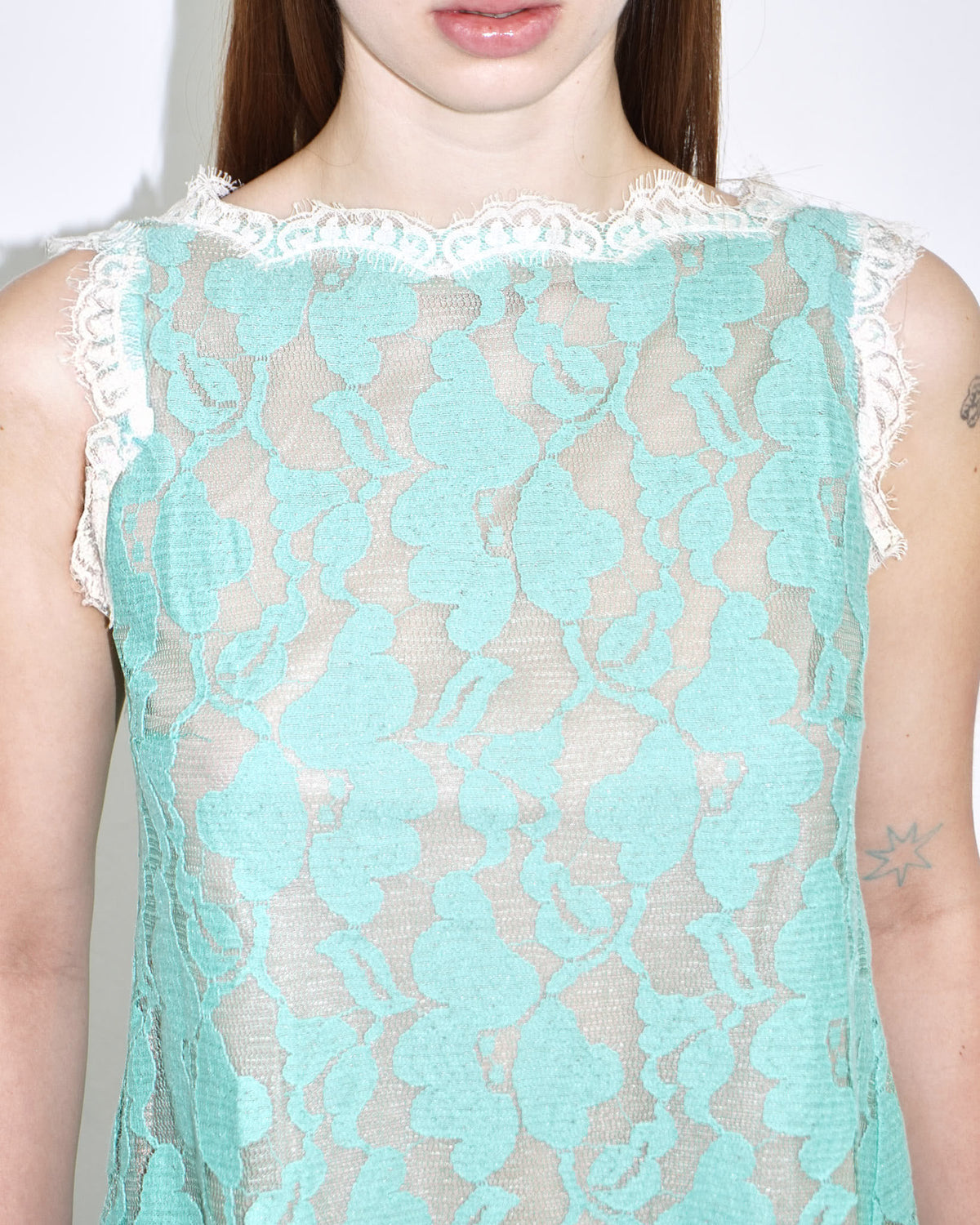 mint and nude layered lace top